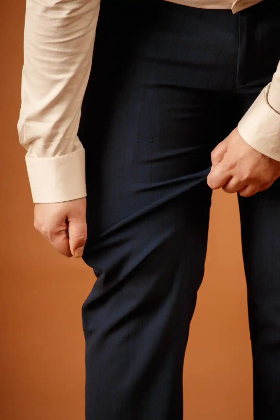 Men’s premium Deep Navy Flexiplus Block Checks Pants - Close view