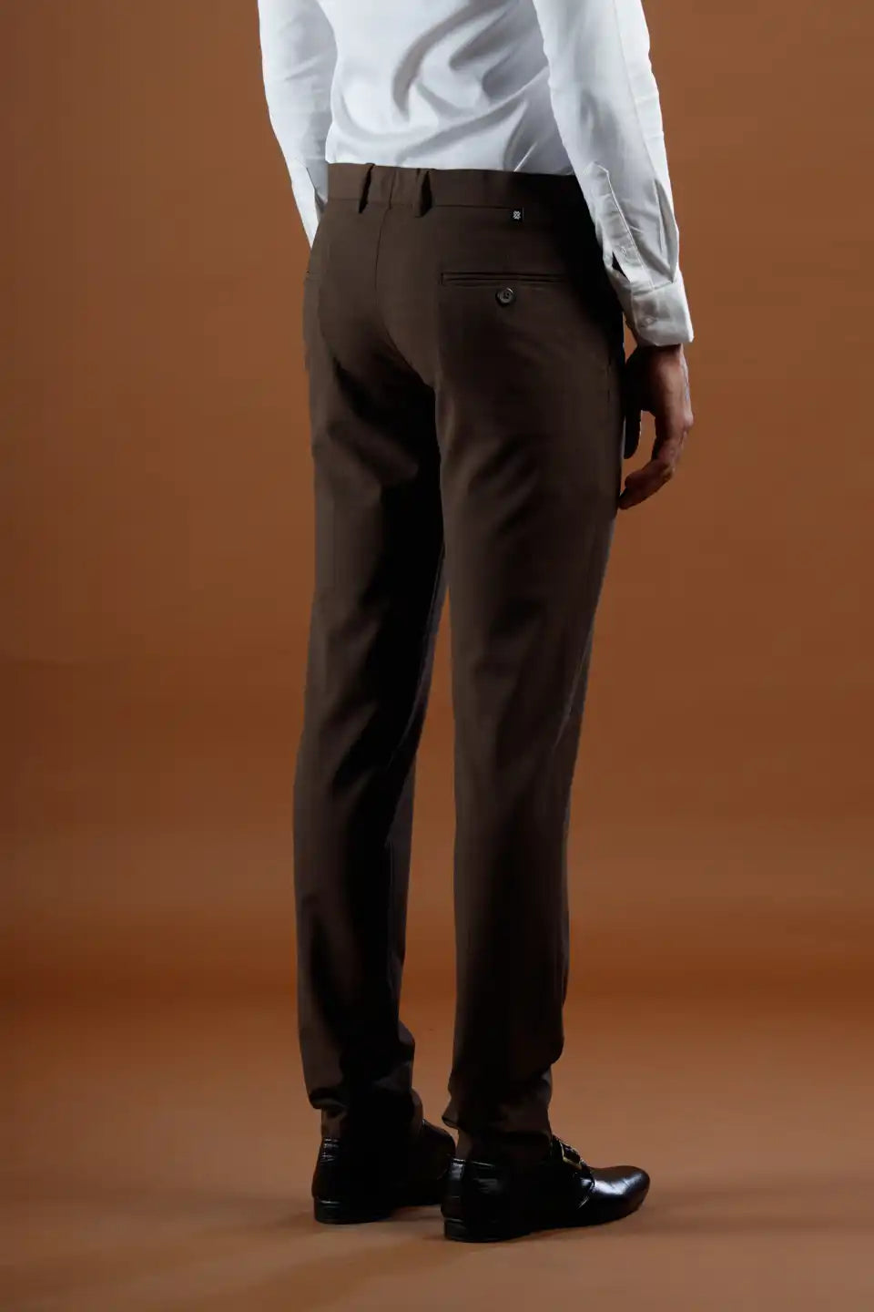 Men’s premium Wood Brown Flexiplus Block Checks Pants - Back view