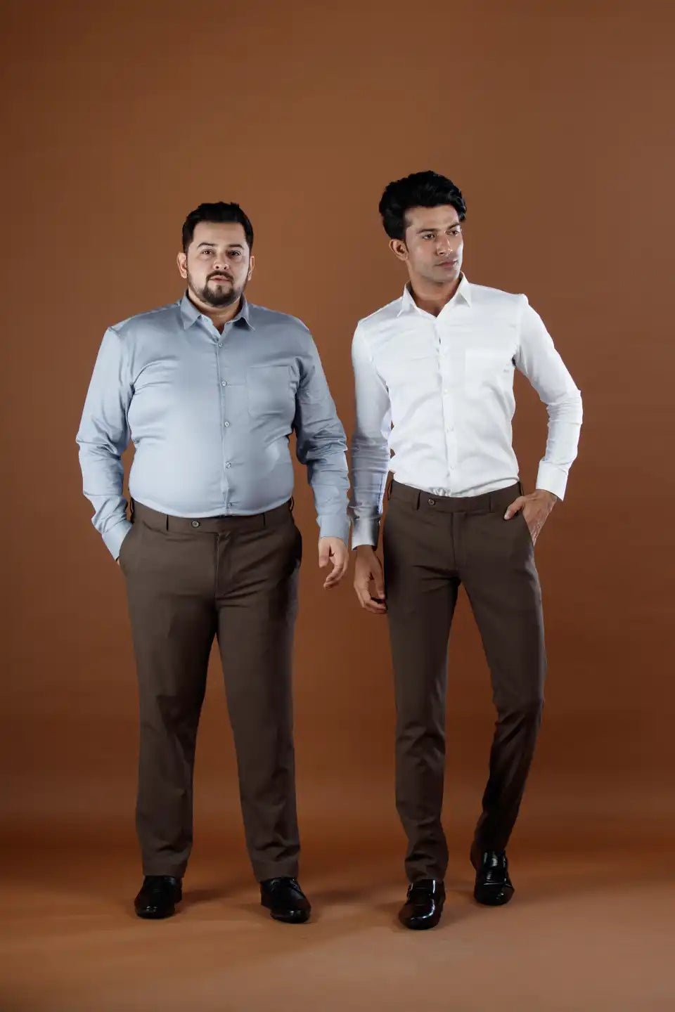 Men’s premium Wood Brown Flexiplus Block Checks Pants - Lifestyle view