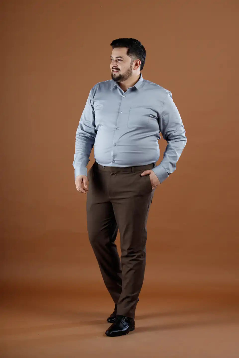 Men’s premium Wood Brown Flexiplus Block Checks Pants - Front view