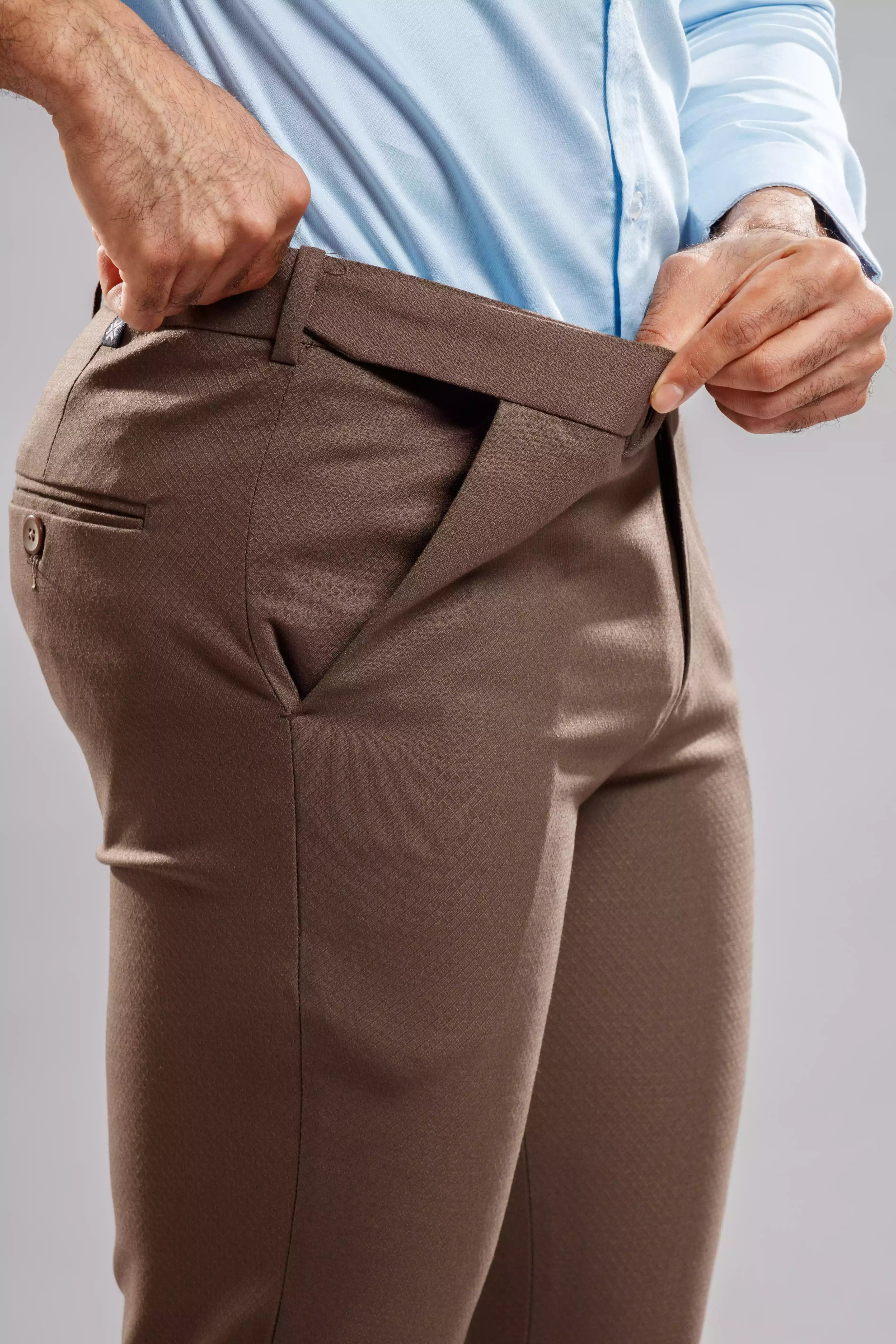 Men’s premium Ash Brown Flexiplus Diamond Checks Pants - Side view