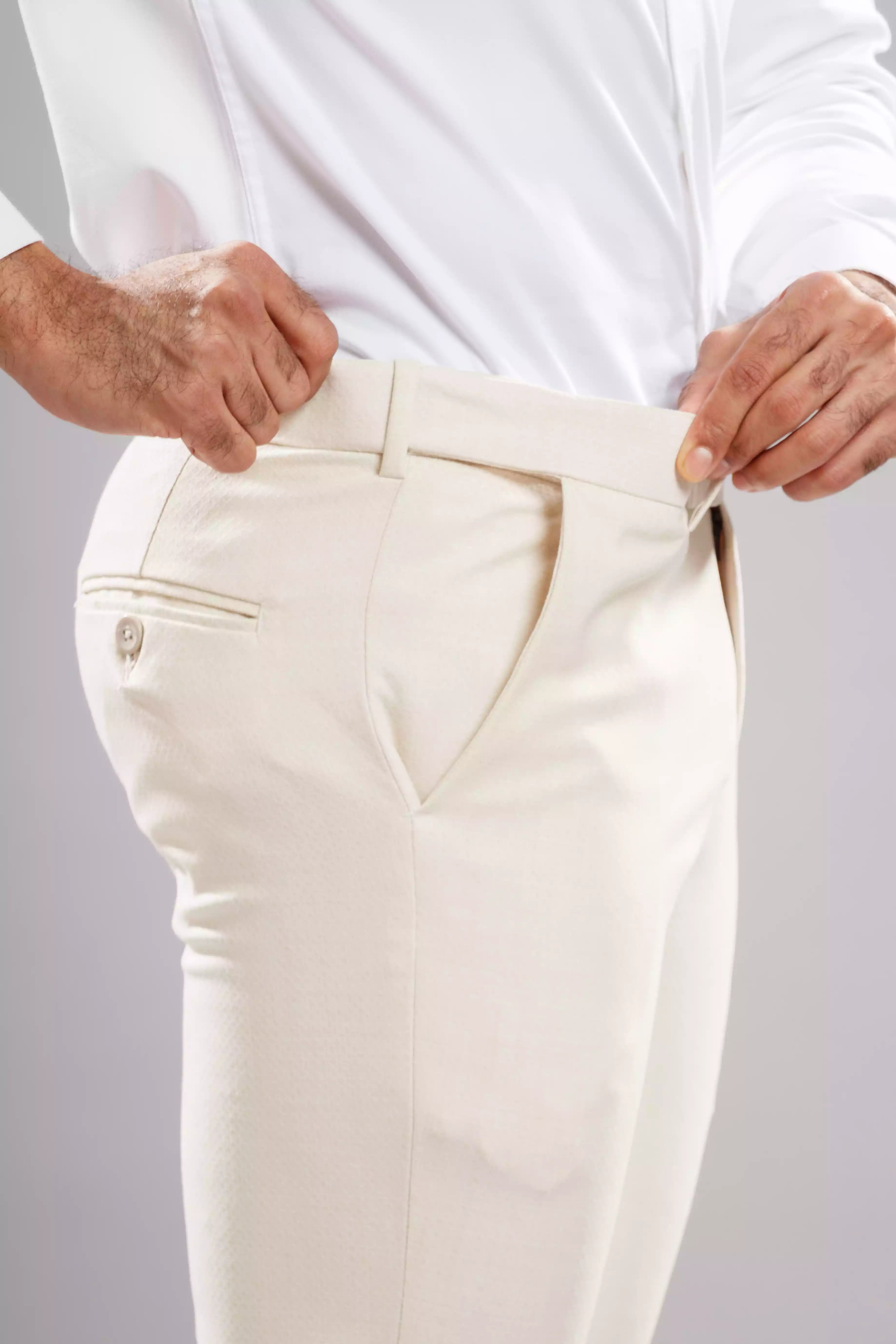 Men’s premium Cream Flexiplus Diamond Checks Pants - Side view