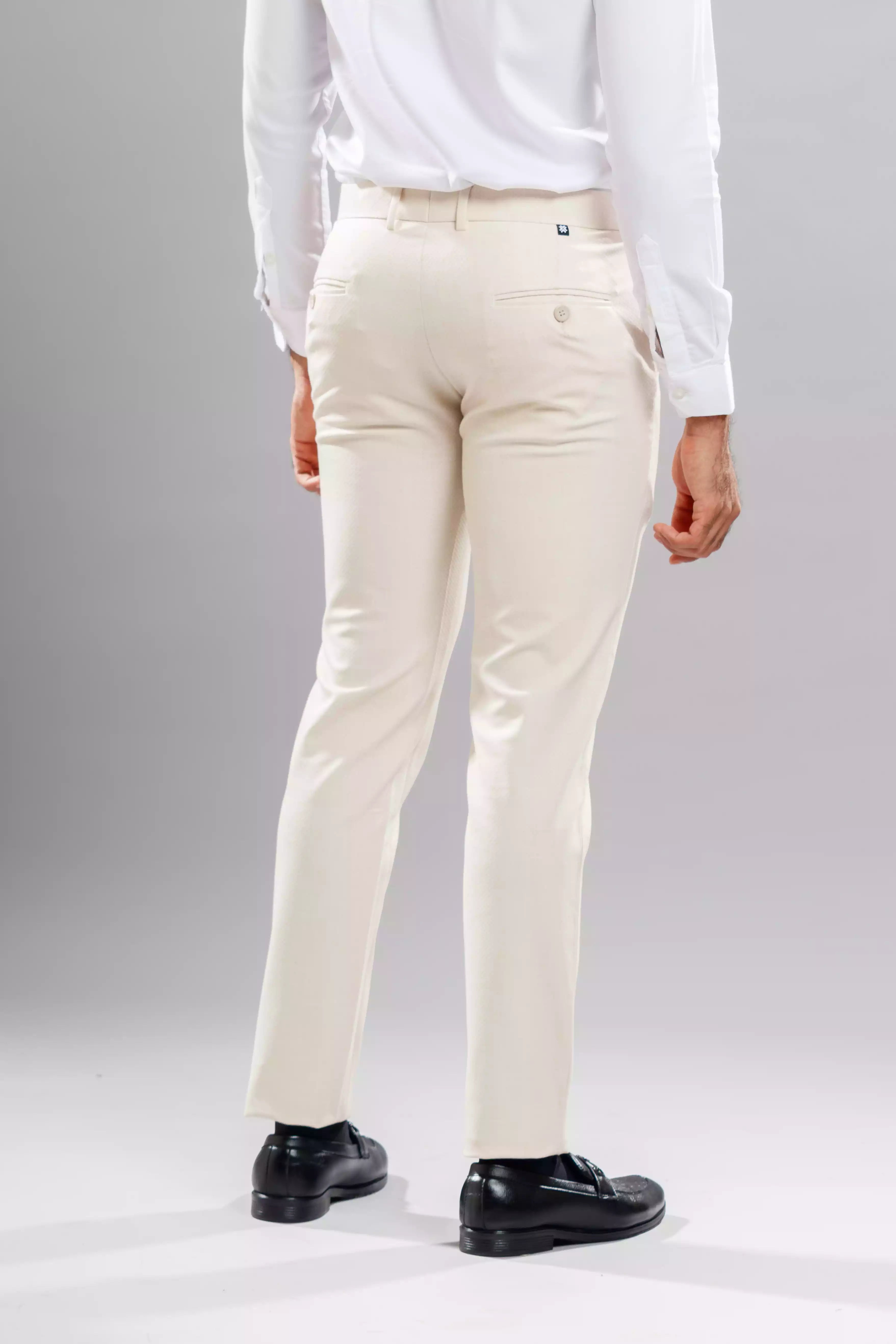 Men’s premium Cream Flexiplus Diamond Checks Pants - Back view