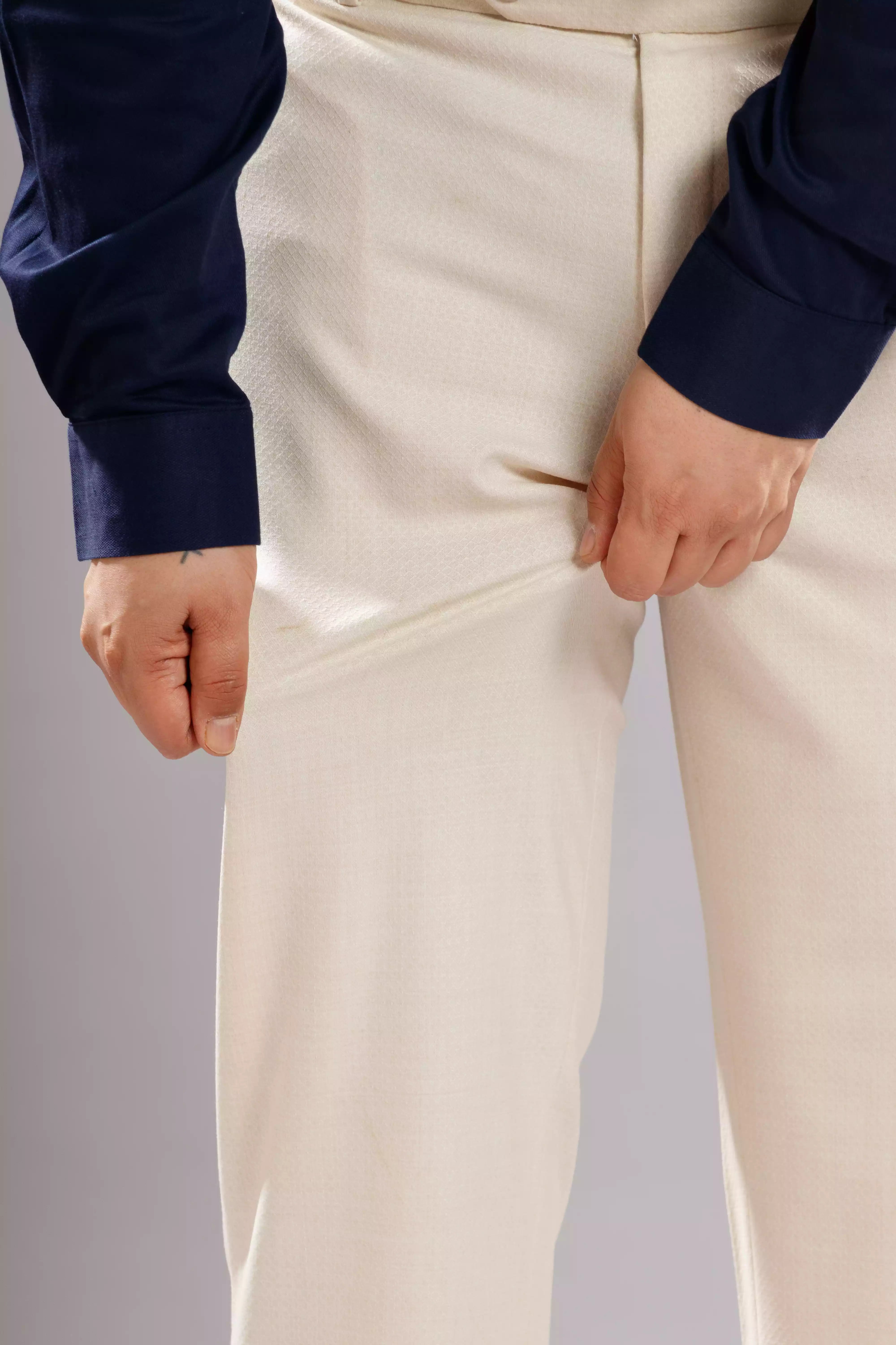 Men’s premium Cream Flexiplus Diamond Checks Pants - Close view