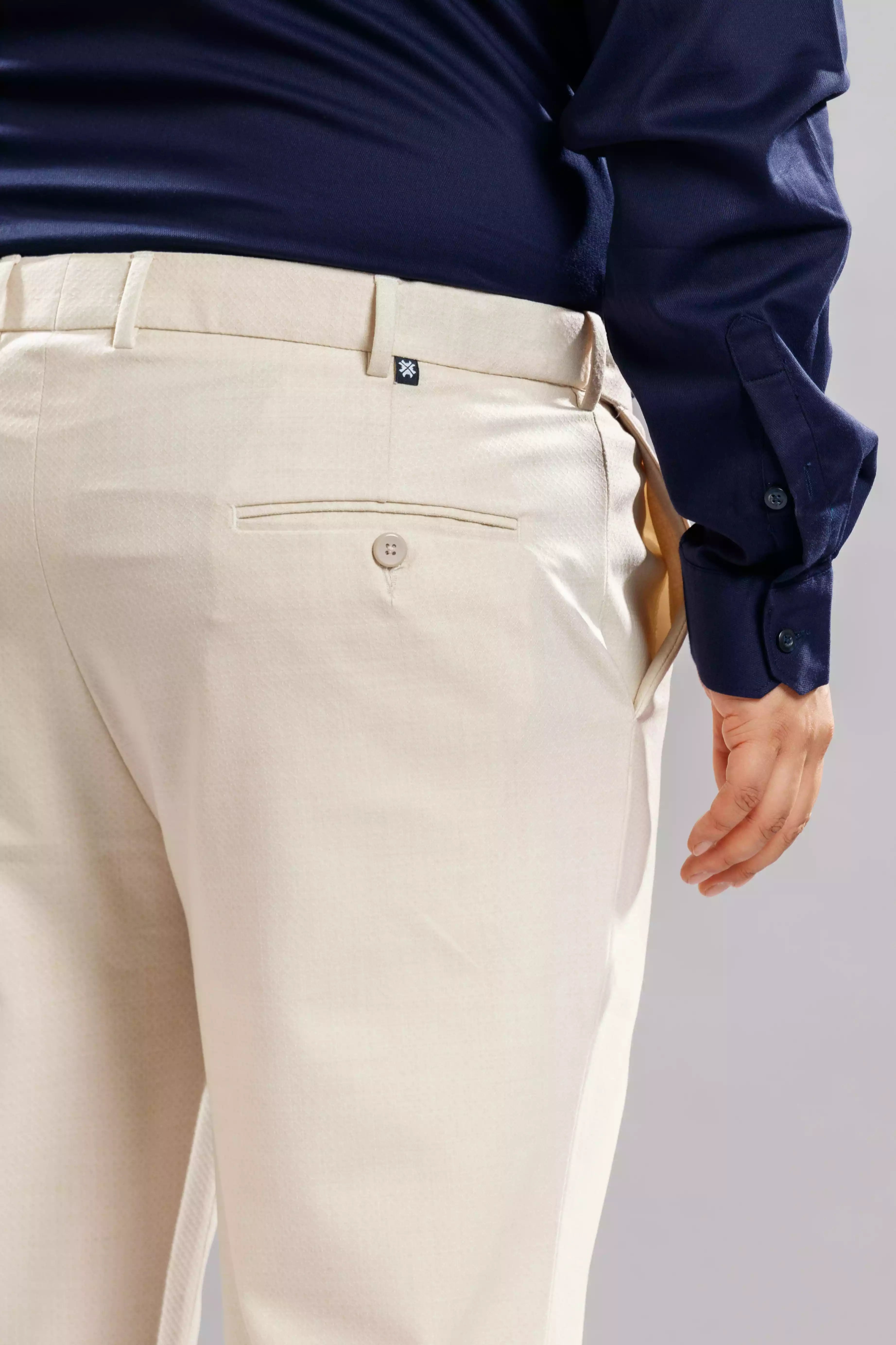 Men’s premium Cream Flexiplus Diamond Checks Pants - Back view
