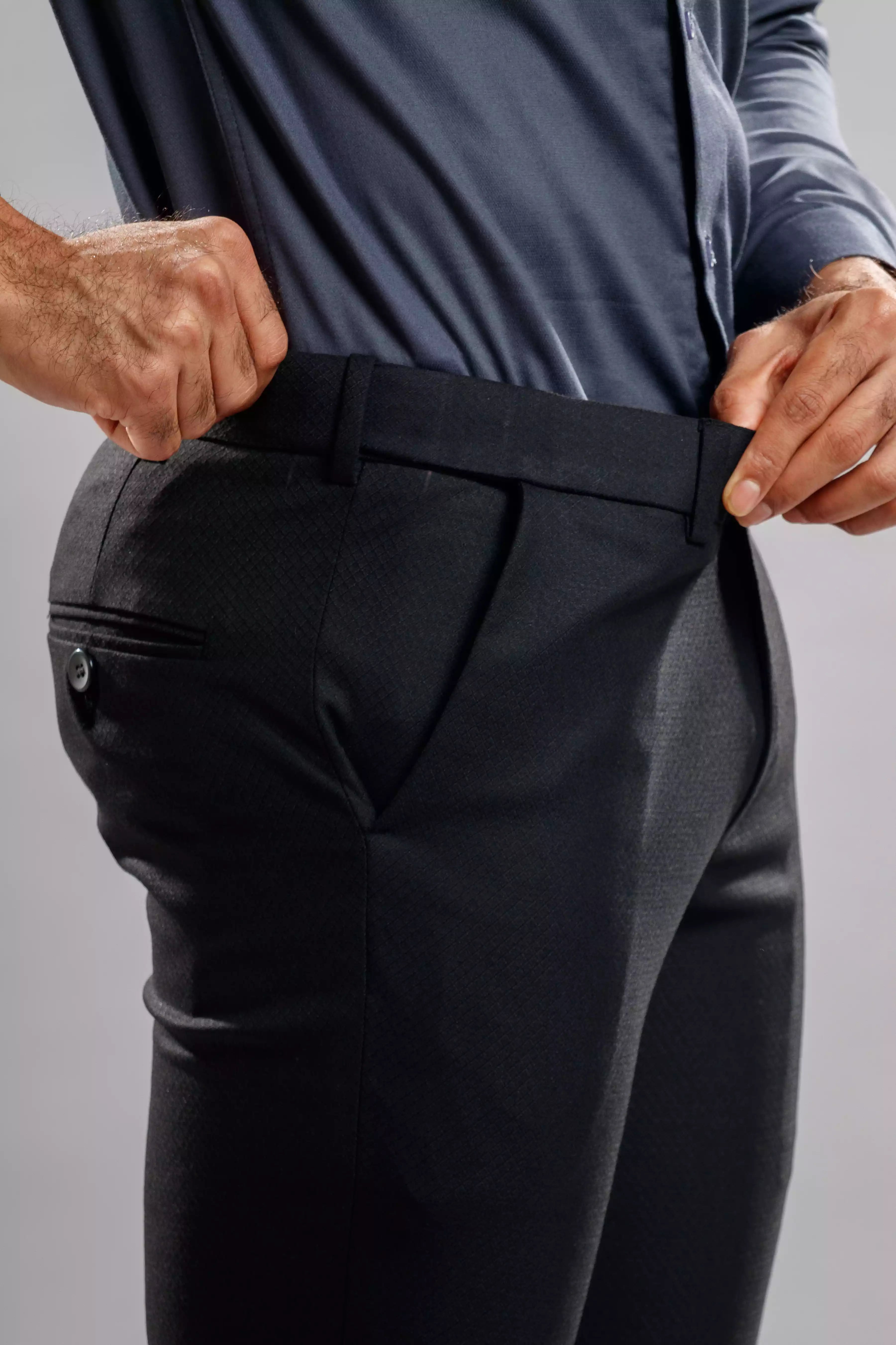 Men’s premium Onyx Black Flexiplus Diamond Checks Pants - Side view