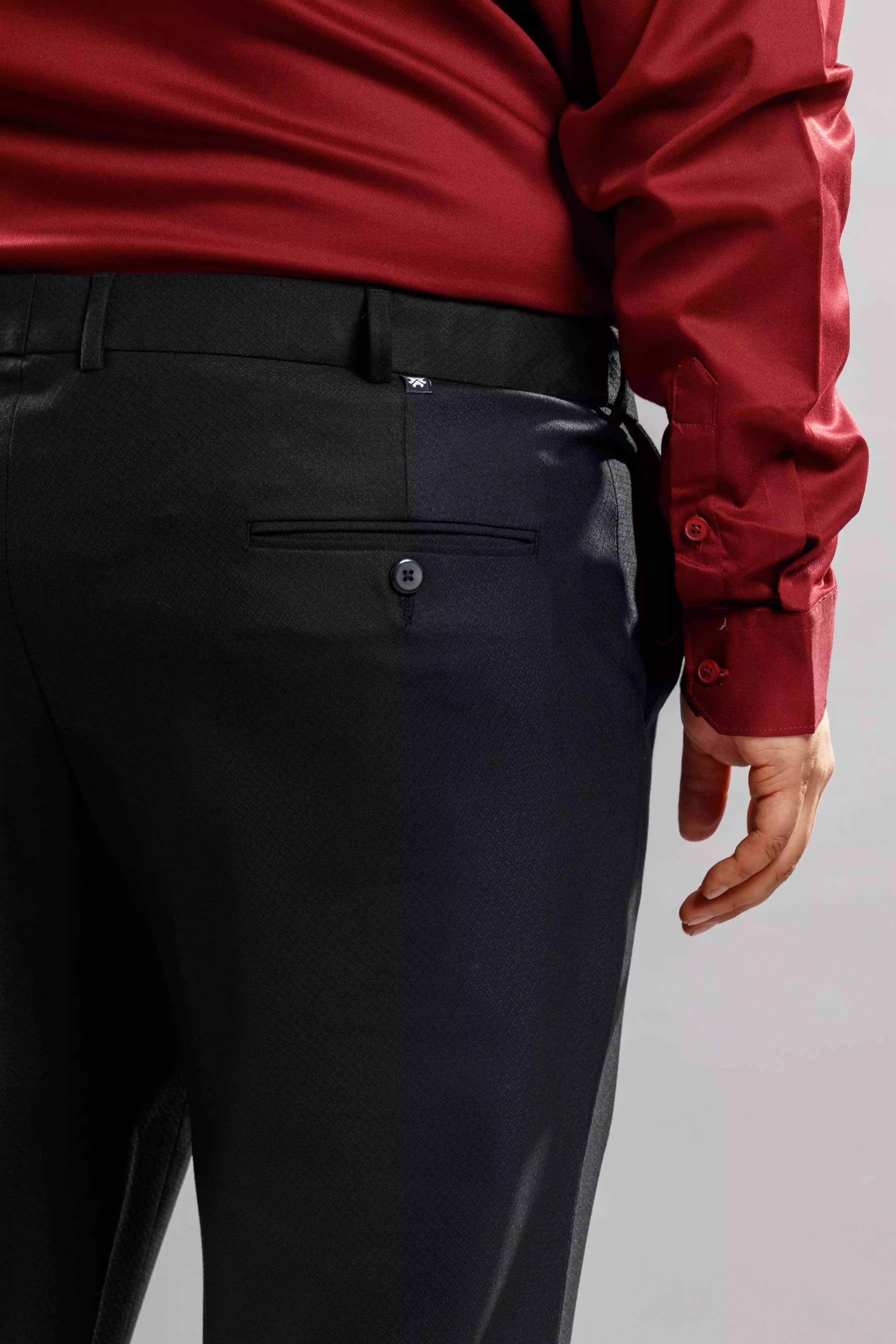 Men’s premium Onyx Black Flexiplus Diamond Checks Pants - Back view