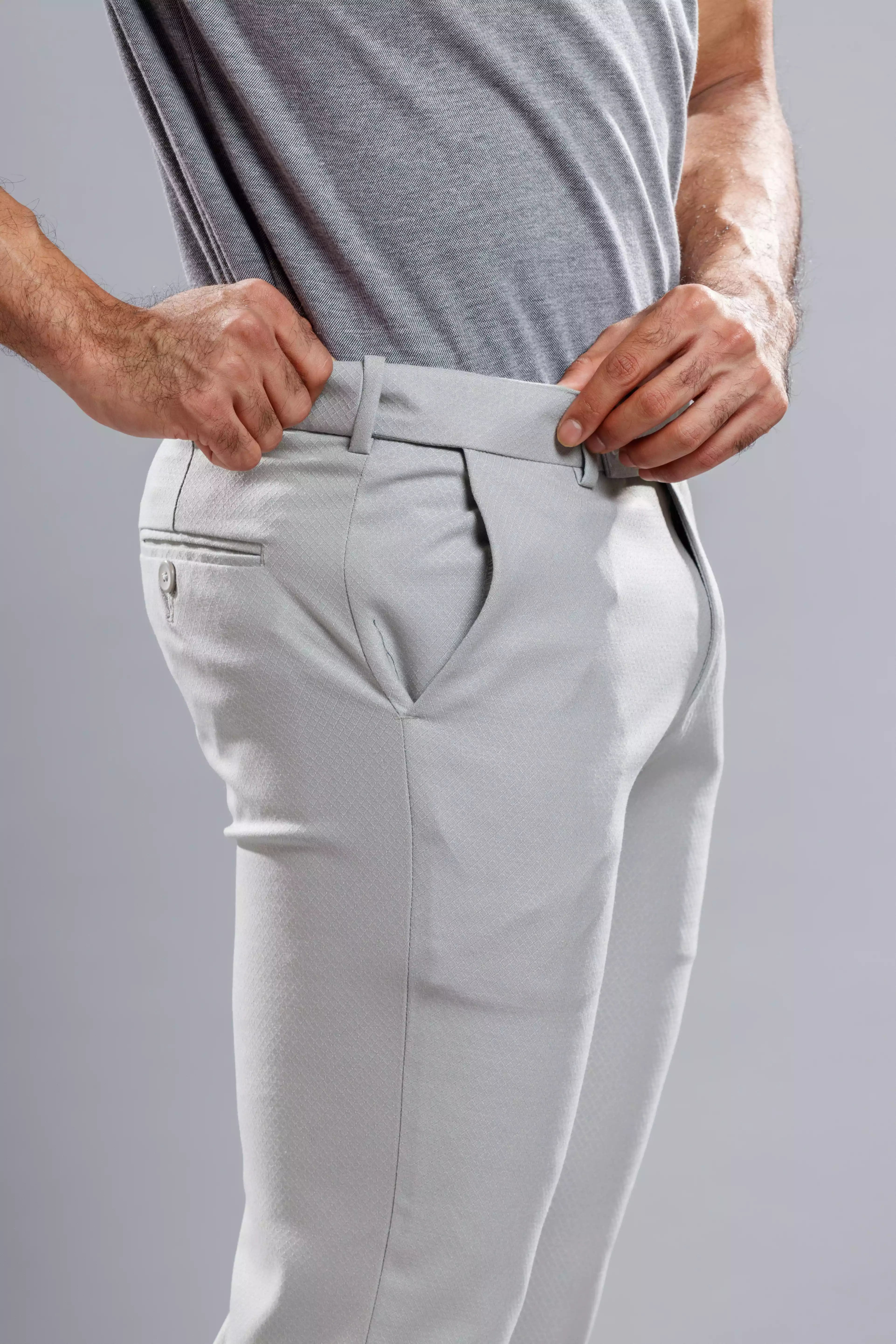 Men’s premium Smoke Grey Flexiplus Diamond Checks Pants - Side view