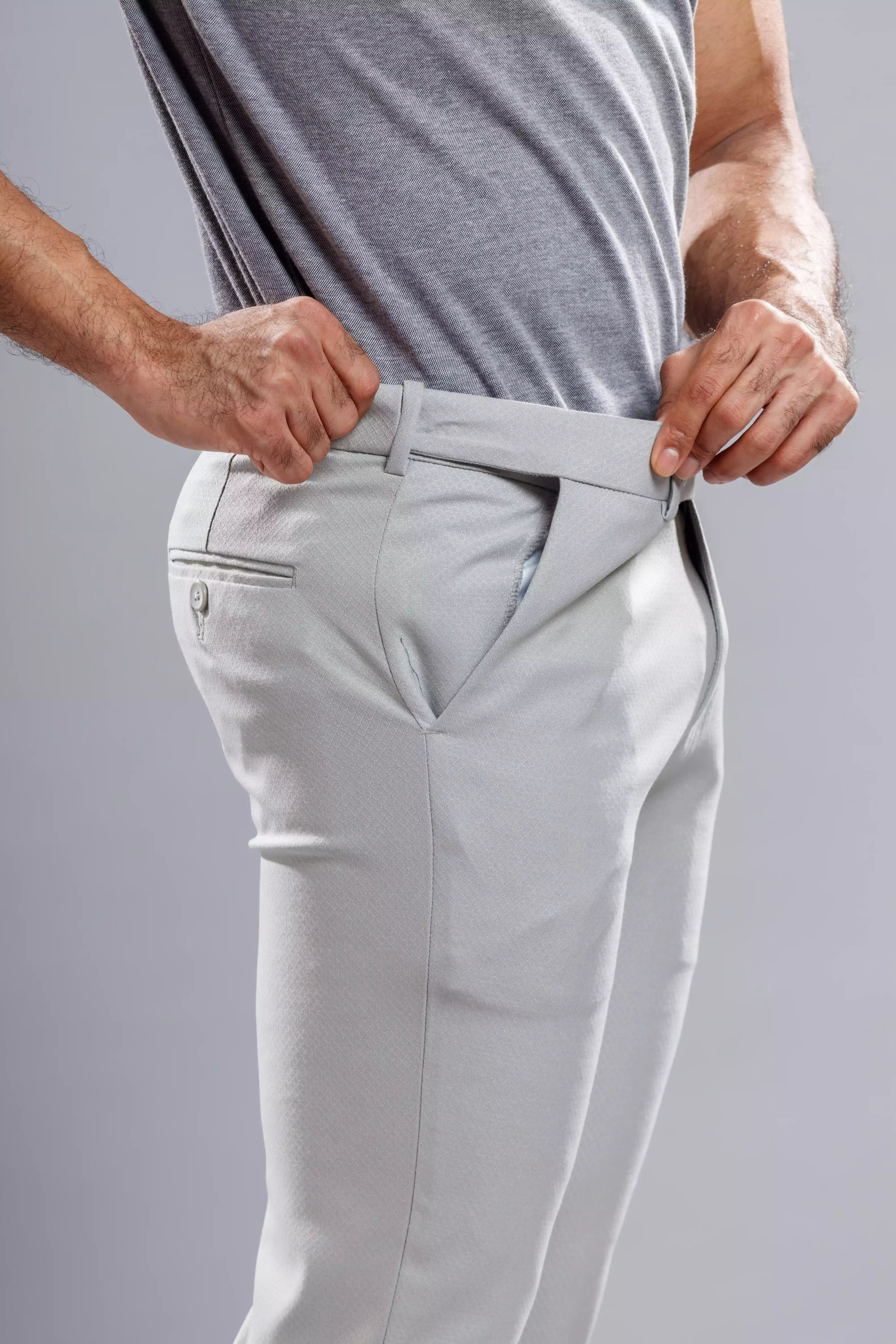 Men’s premium Smoke Grey Flexiplus Diamond Checks Pants - Front view