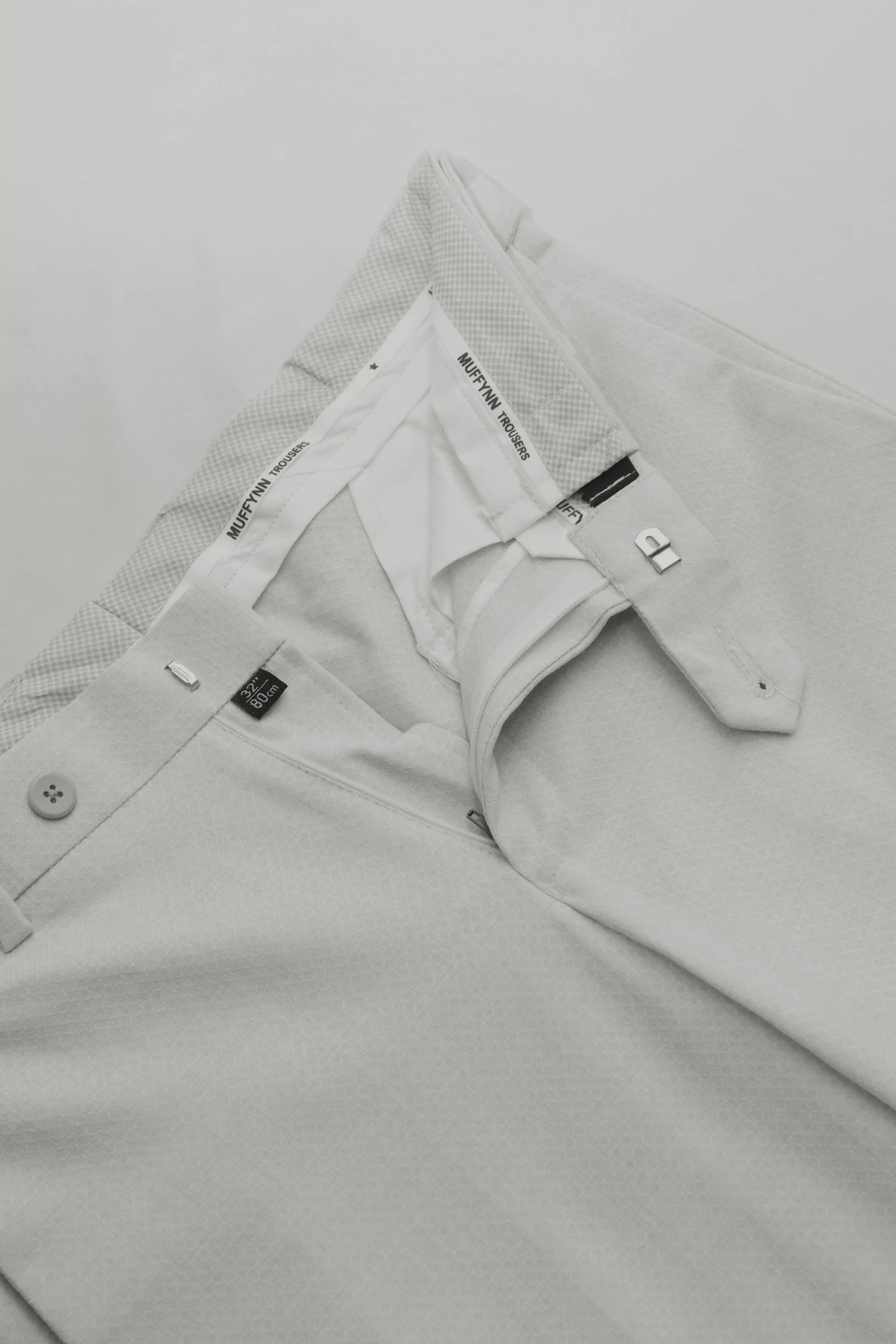 Men’s premium Smoke Grey Flexiplus Diamond Checks Pants - Fabric view