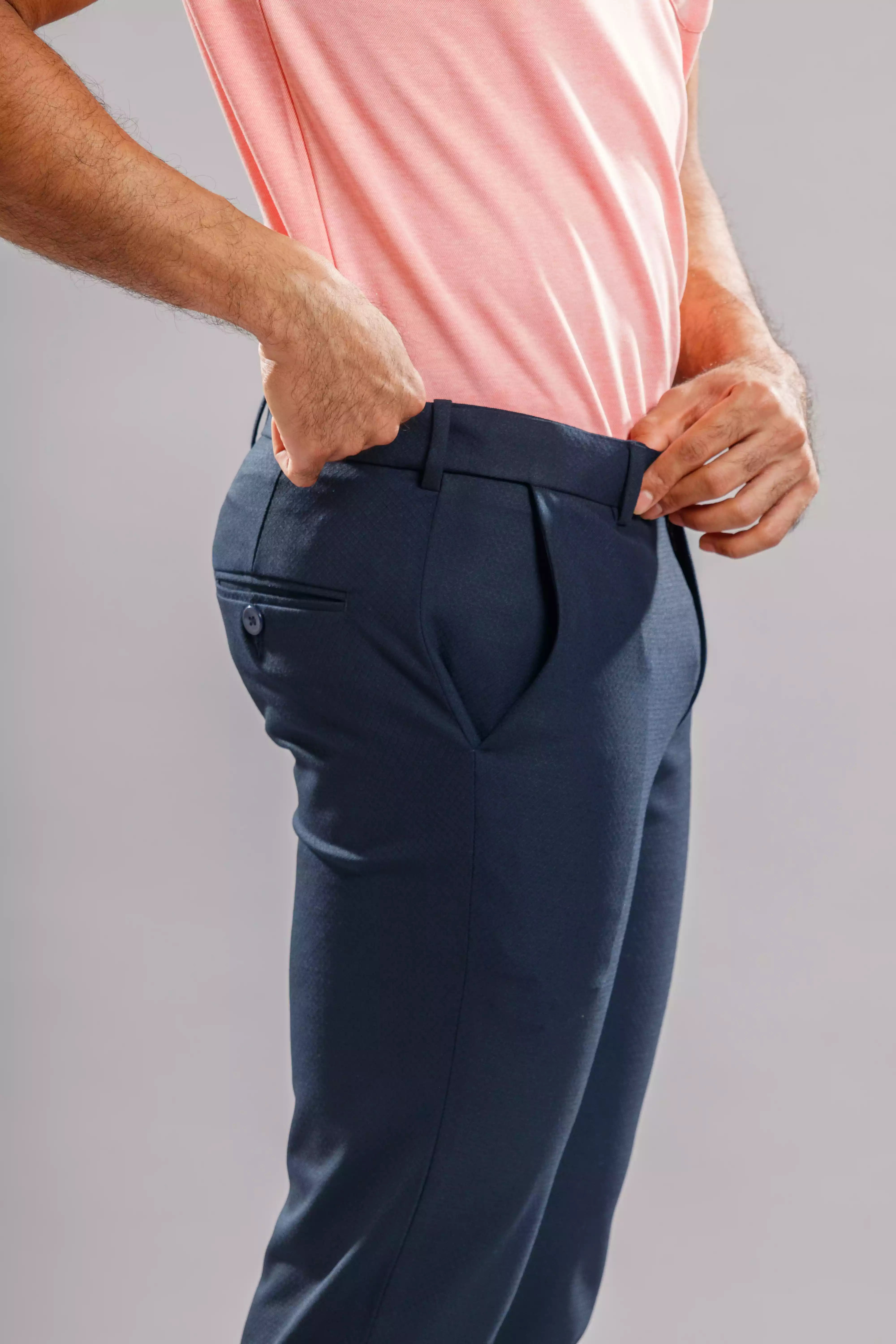 Men’s premium Space Blue Flexiplus Diamond Checks Pants - Side view