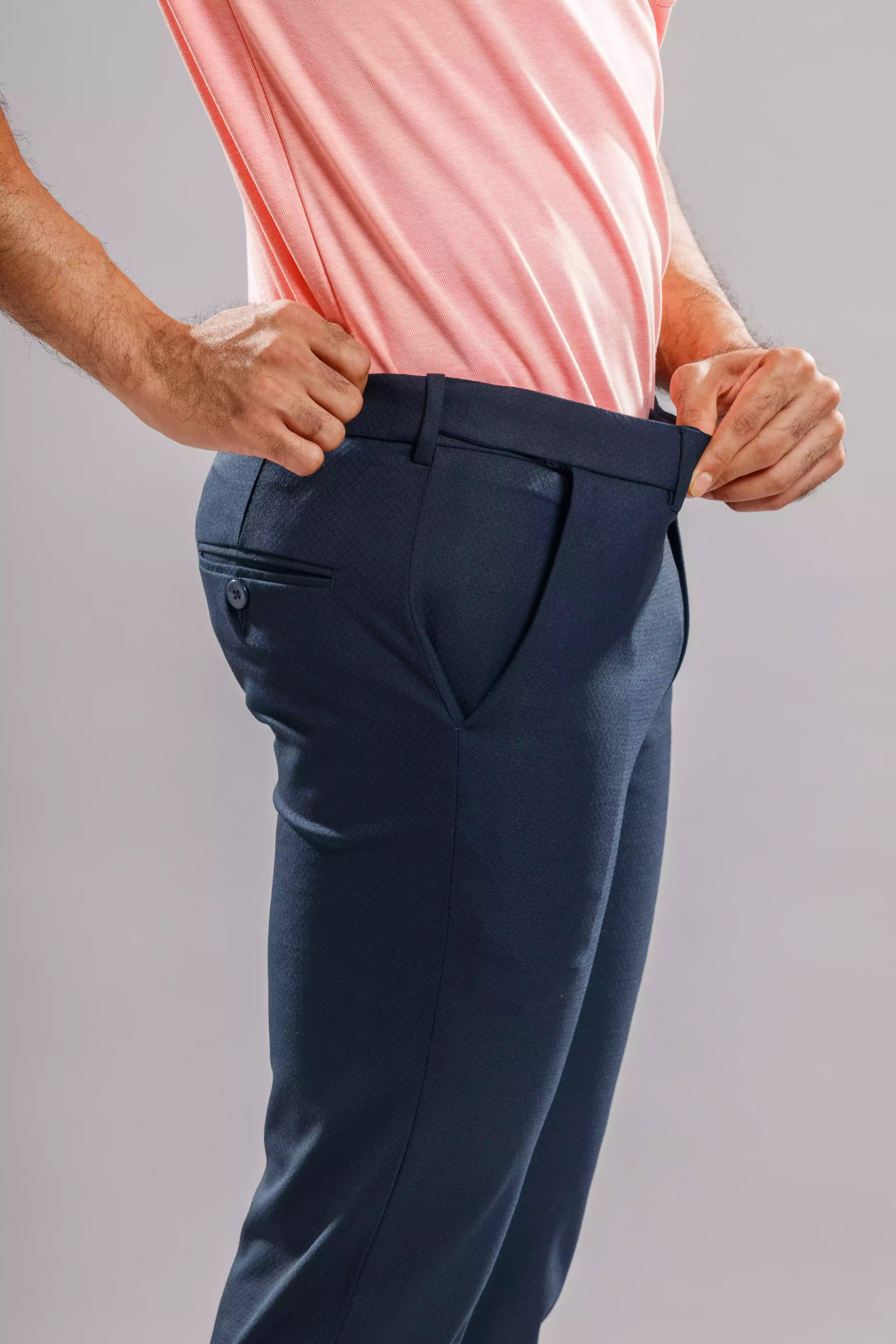 Men’s premium Space Blue Flexiplus Diamond Checks Pants - Side view