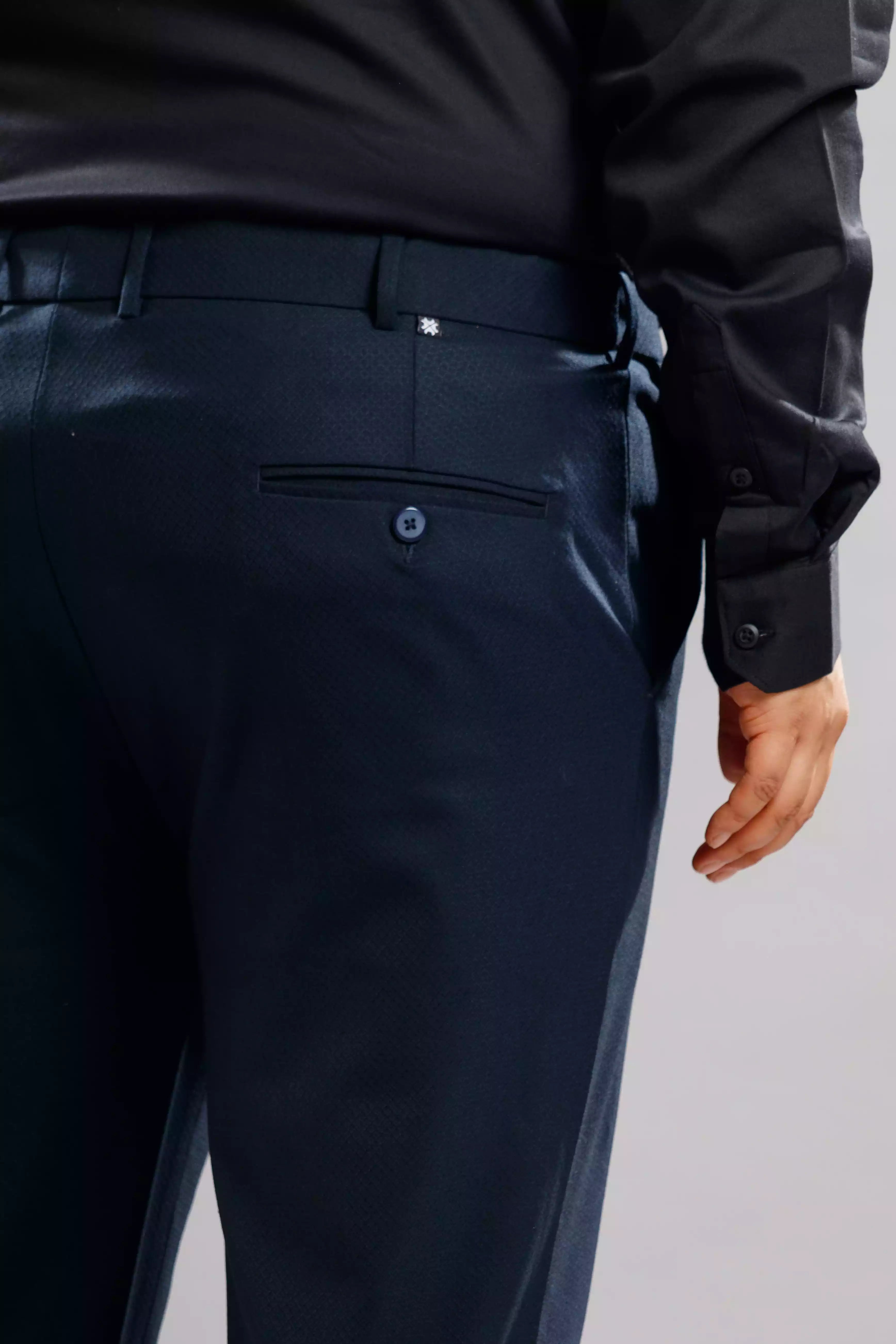 Men’s premium Space Blue Flexiplus Diamond Checks Pants - Back view