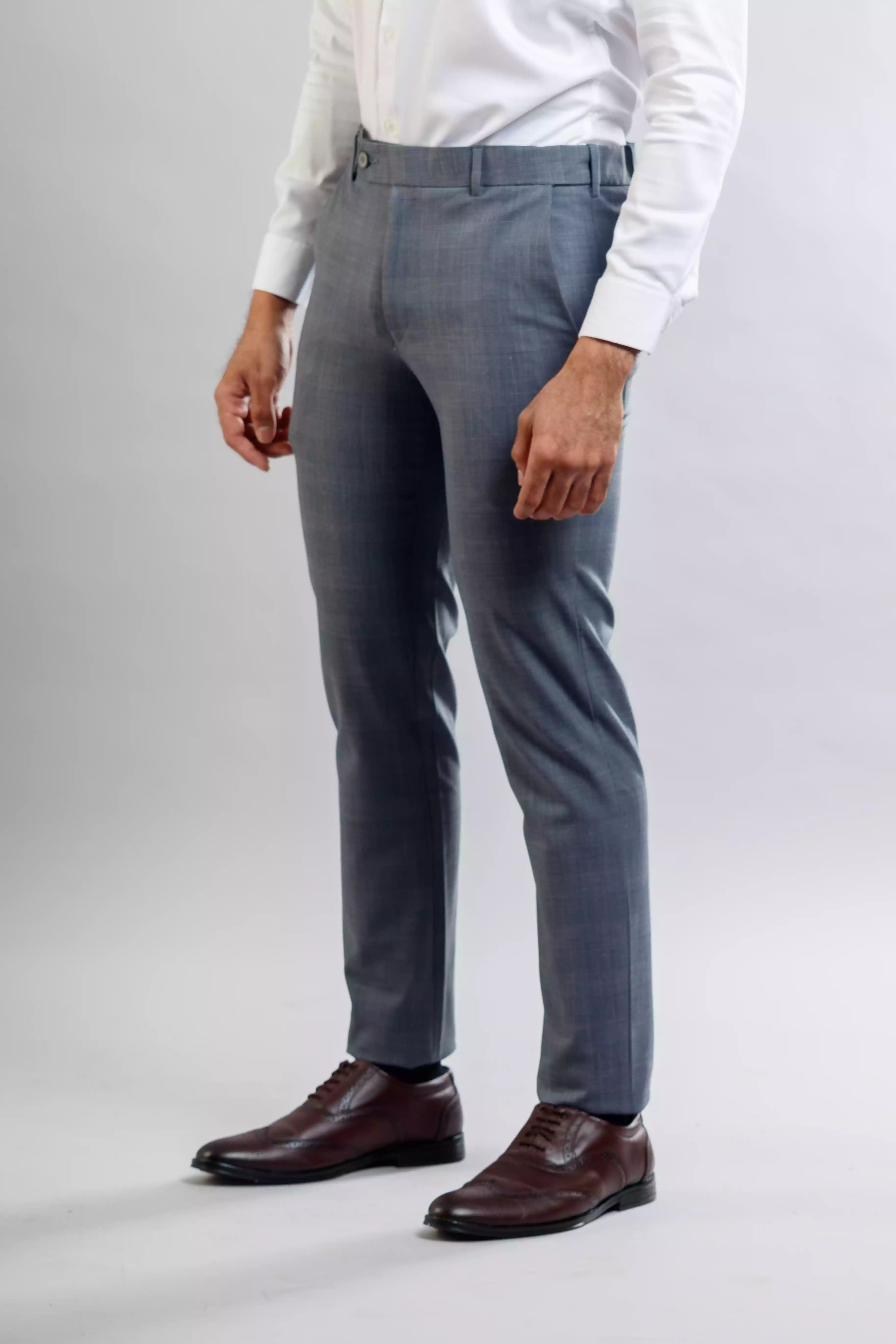 Men’s premium Sapphire Blue Flexiplus Grindle Checks Pants - Side view
