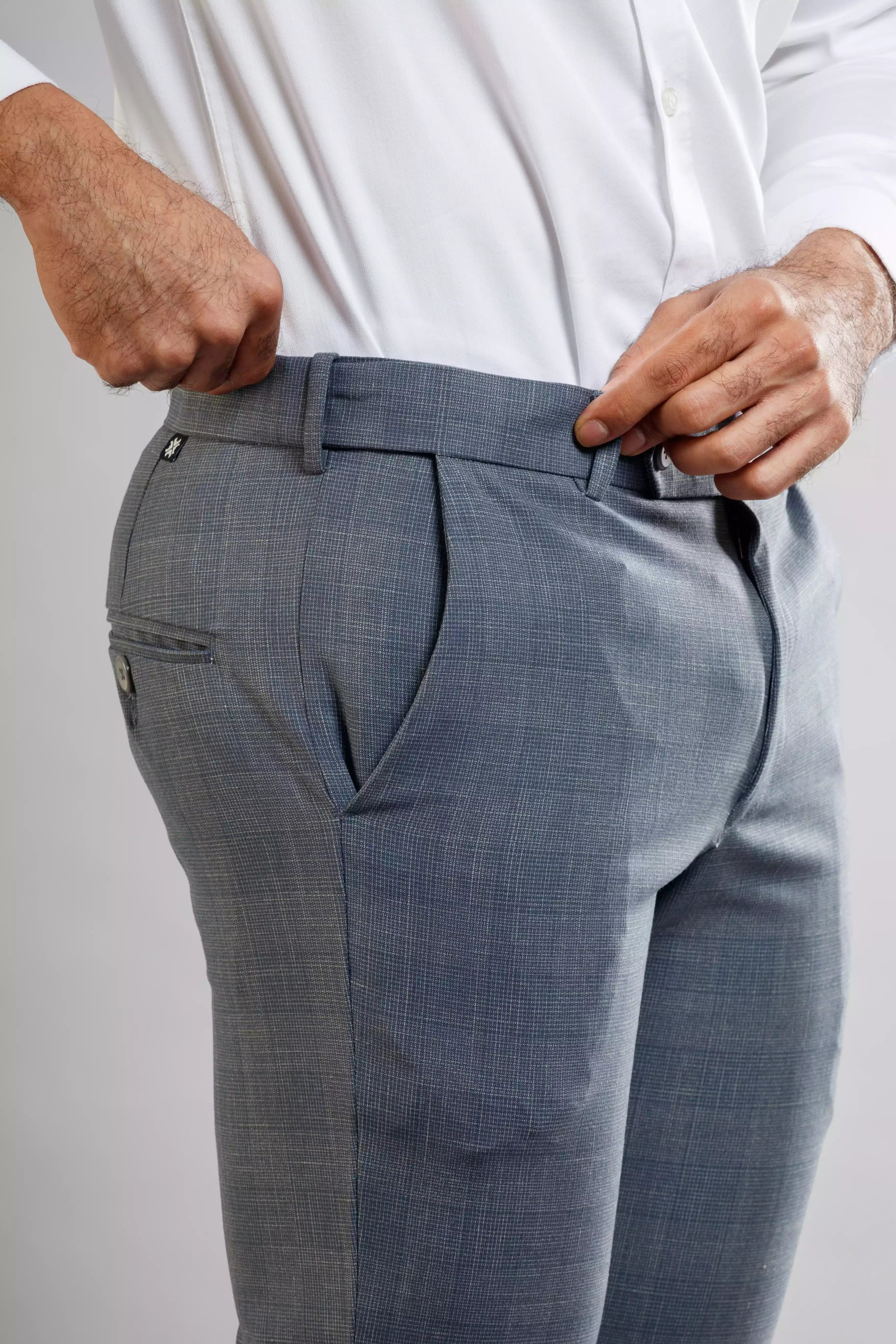 Men’s premium Sapphire Blue Flexiplus Grindle Checks Pants - Side view