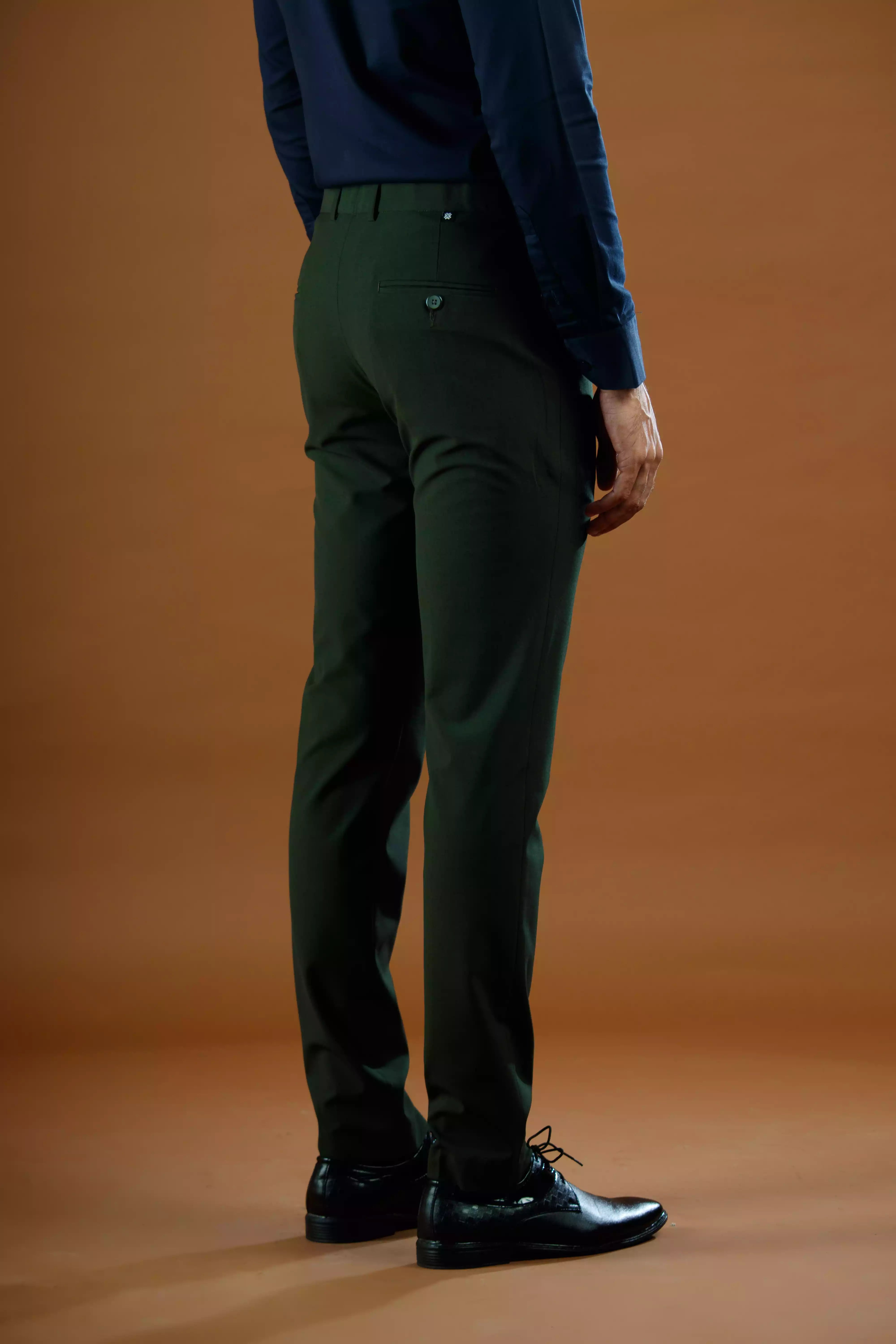 Men’s premium Deep Olive FlexiPlus Straight Fit Pant - Back view