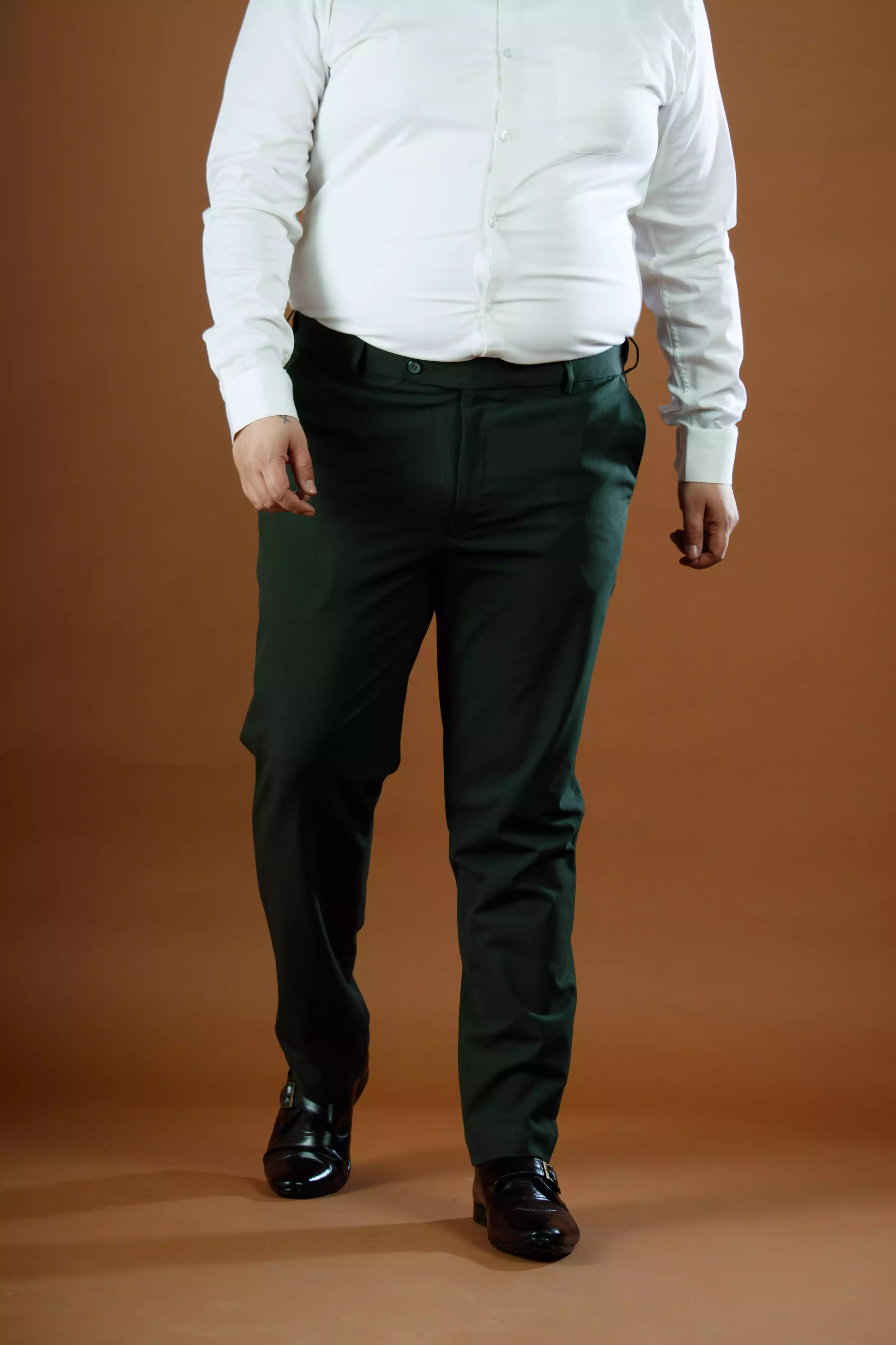 Men’s premium Deep Olive FlexiPlus Straight Fit Pant - Front view