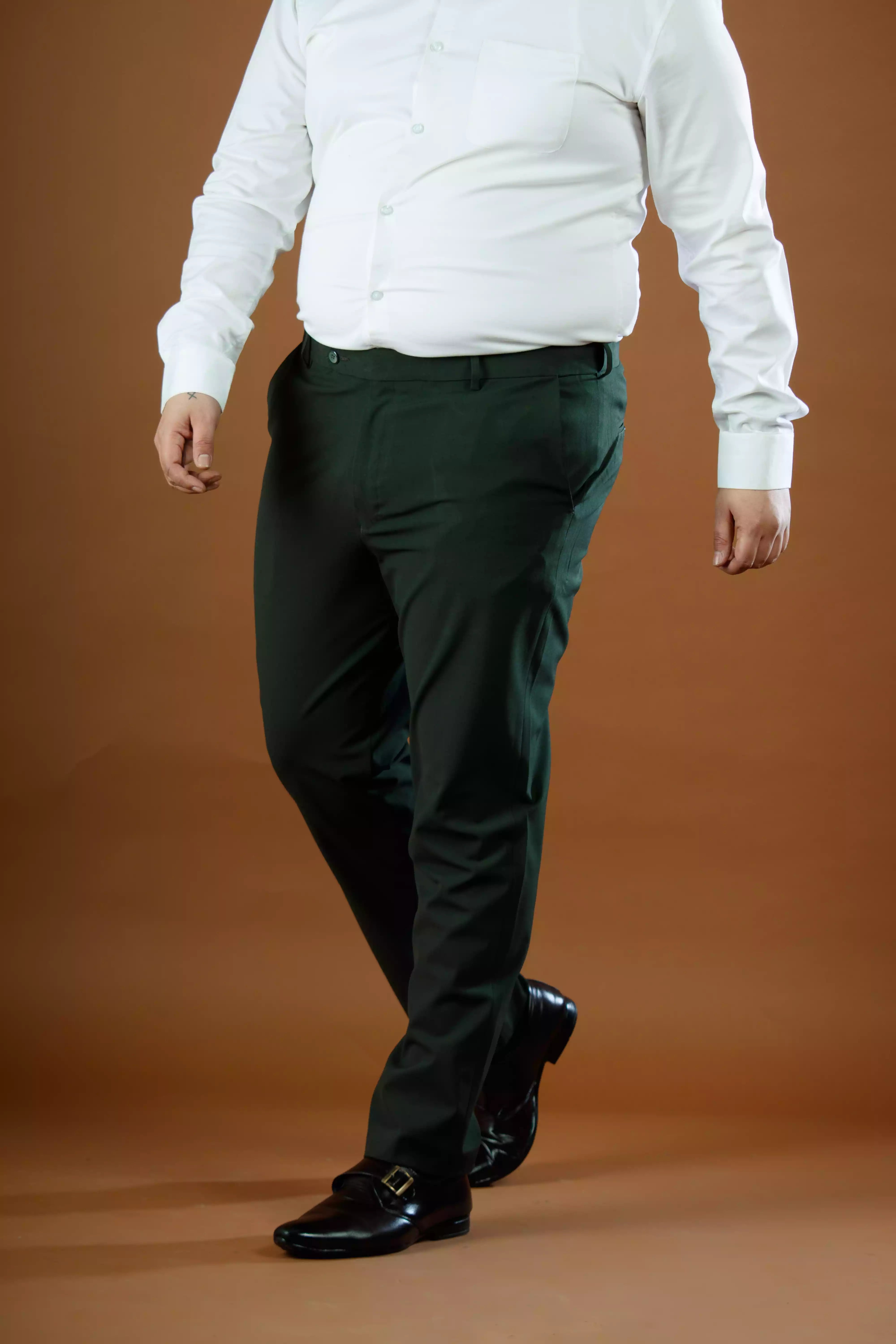 Men’s premium Deep Olive FlexiPlus Straight Fit Pant - Side view