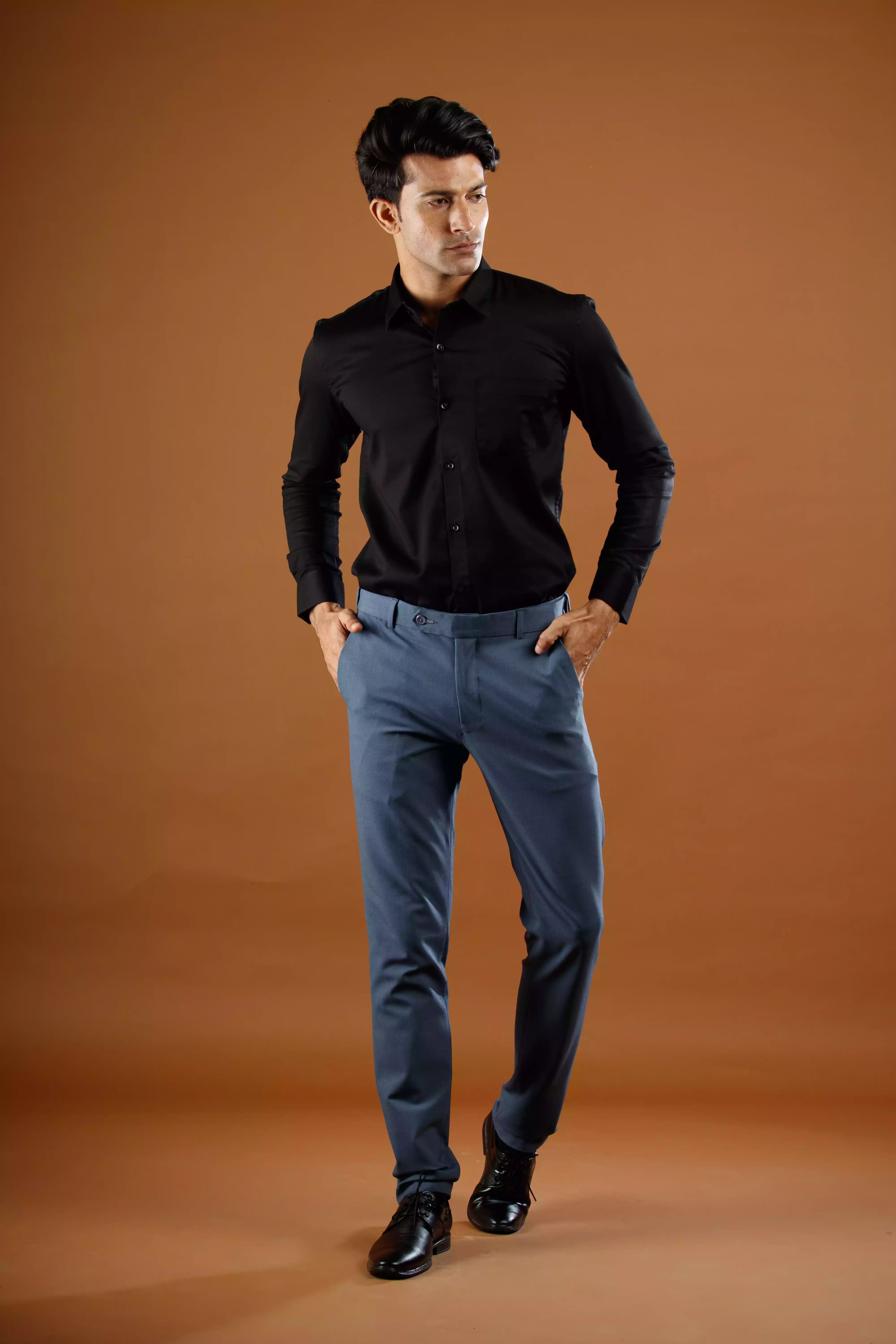 Men’s premium Denim Blue FlexiPlus Straight Fit Pant - Front view