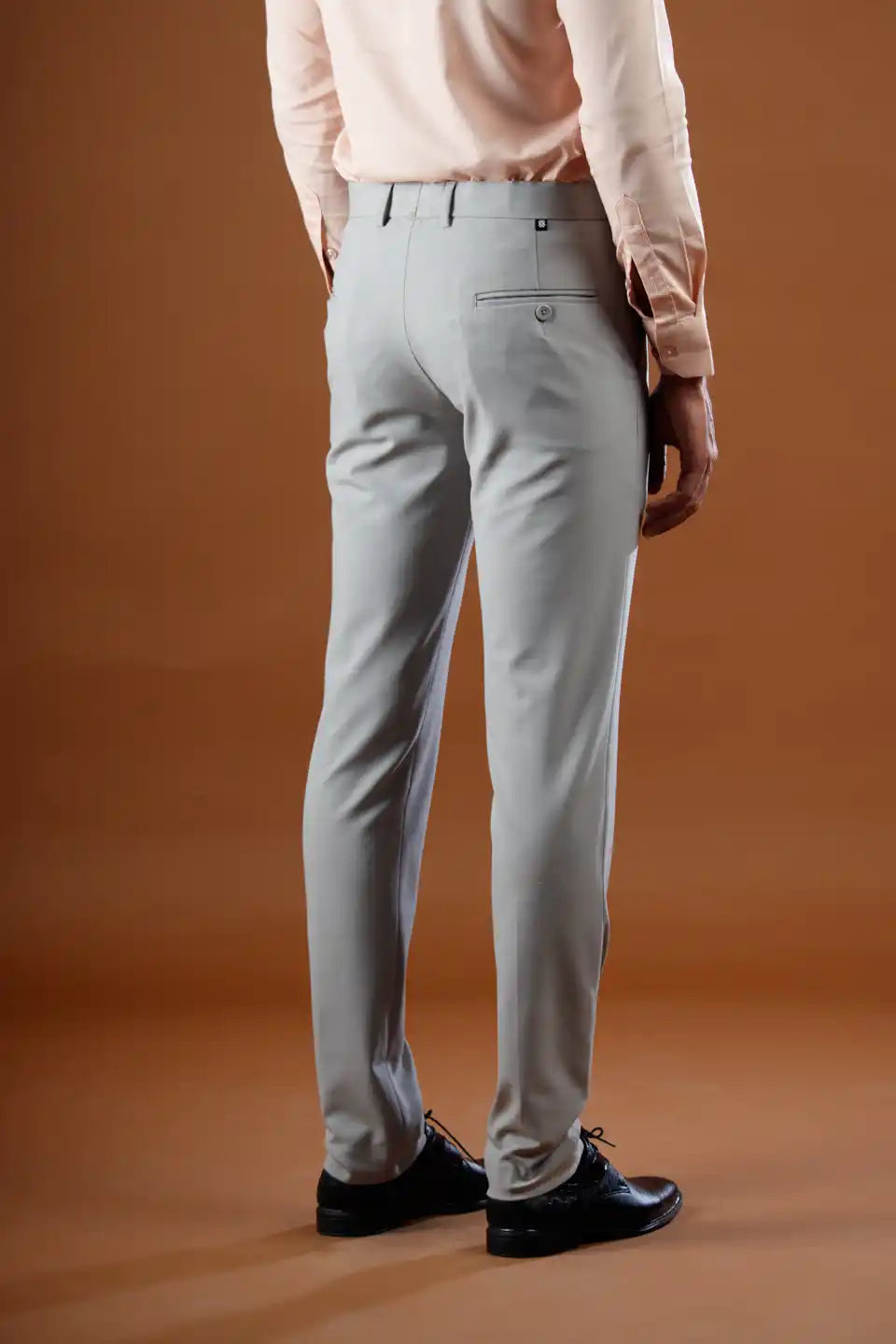 Men’s premium Light Grey FlexiPlus Straight Fit Pant - back view