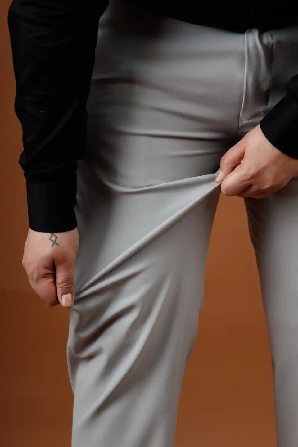 Men’s premium Light Grey FlexiPlus Straight Fit Pant - Close view