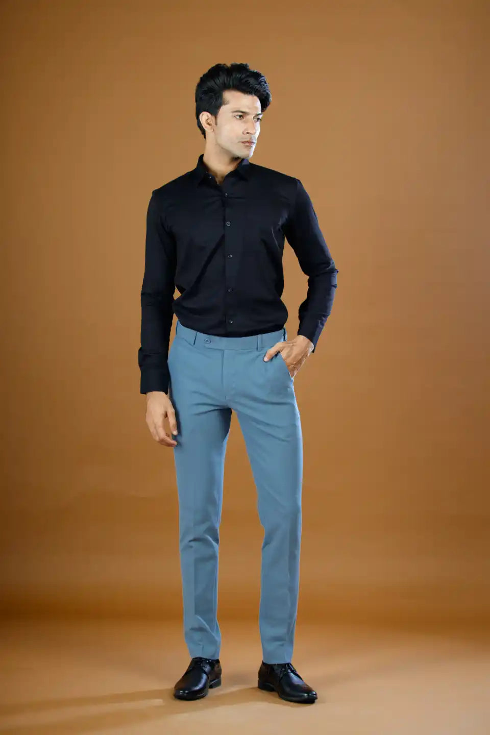 Men’s premium Teel Blue FlexiPlus Straight Fit Pant - Front view