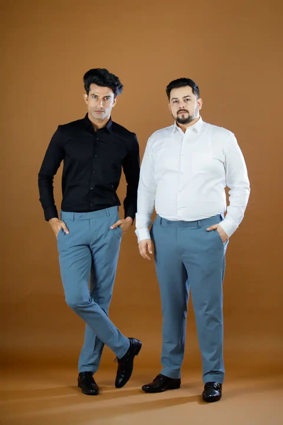 Men’s premium Teel Blue FlexiPlus Straight Fit Pant - Lifestyle view