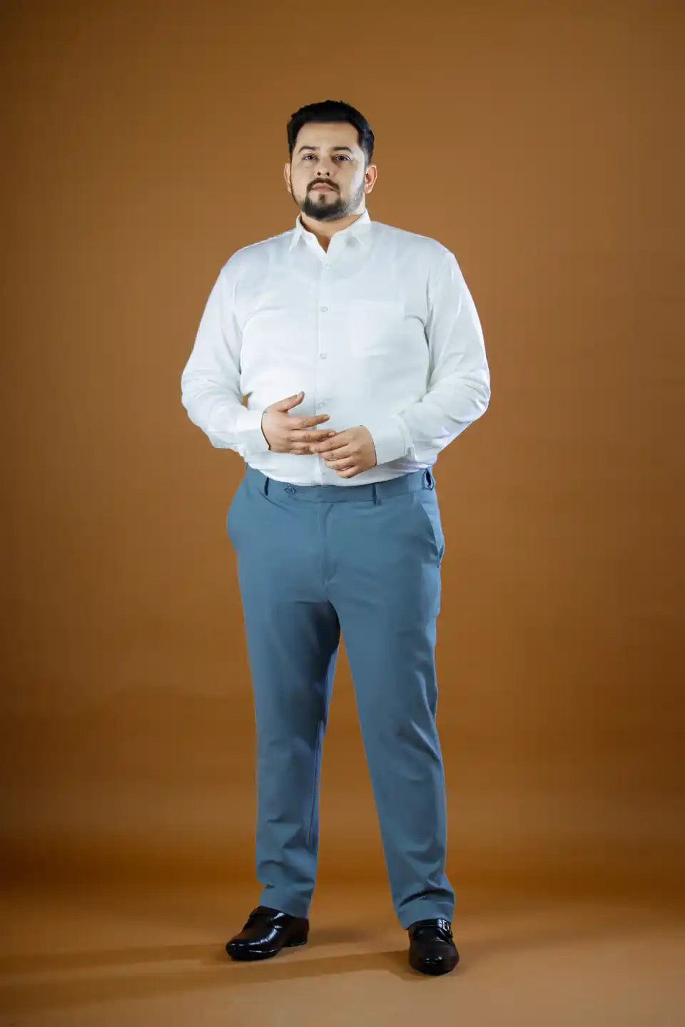 Men’s premium Teel Blue FlexiPlus Straight Fit Pant - Front view