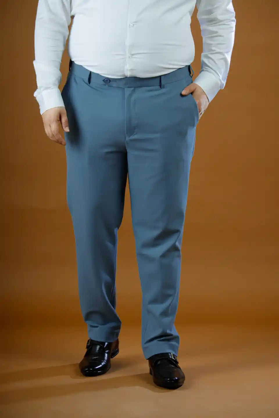 Men’s premium Teel Blue FlexiPlus Straight Fit Pant - Front view