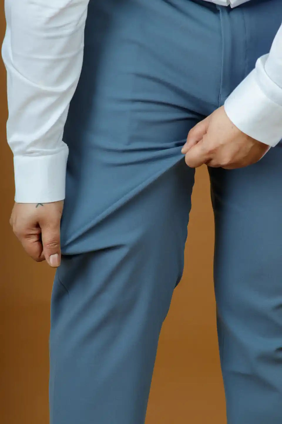 Men’s premium Teel Blue FlexiPlus Straight Fit Pant - Close view