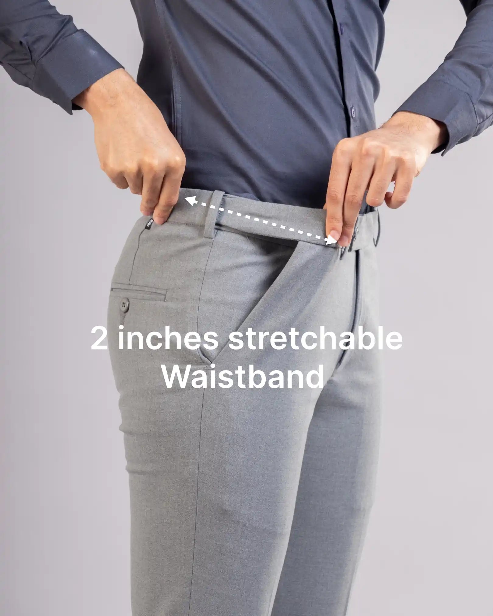 Men’s premium Cloud Grey Twill Flexiplus Pants - Side view