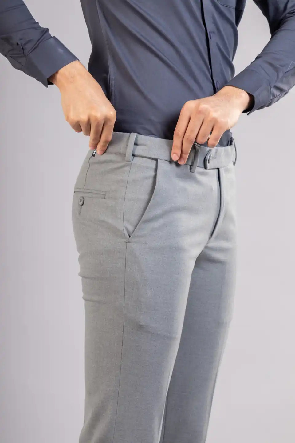 Men’s premium Cloud Grey Twill Flexiplus Pants - Side view