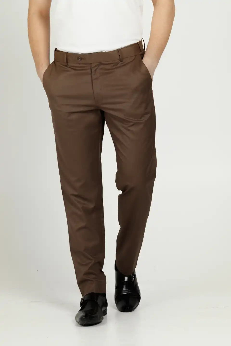Men’s premium coffee brown Flexiwaist Stretchable Pants for Men - Front view