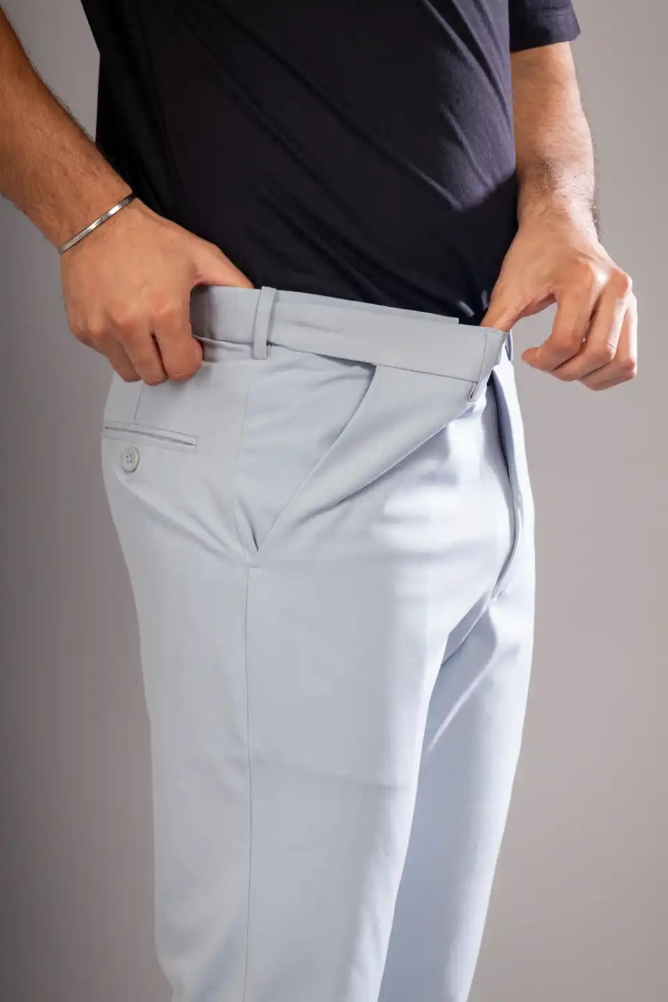 Men’s premium Ice Blue Flexiwaist Formal Pant For Men - Side view