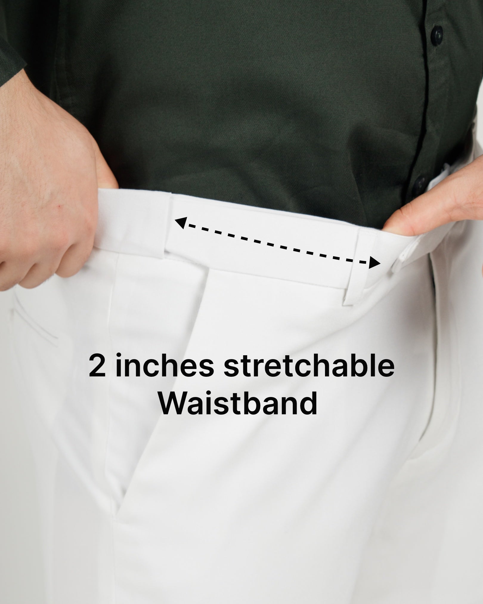 Men’s premium Lit White Flexiwaist Stretchable Pants for Men - Front view