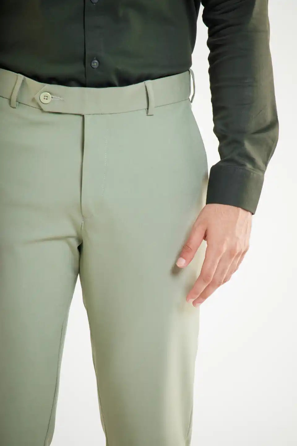 Men’s premium Sage Green Flexiwaist Stretchable Pants for Men – Front view
