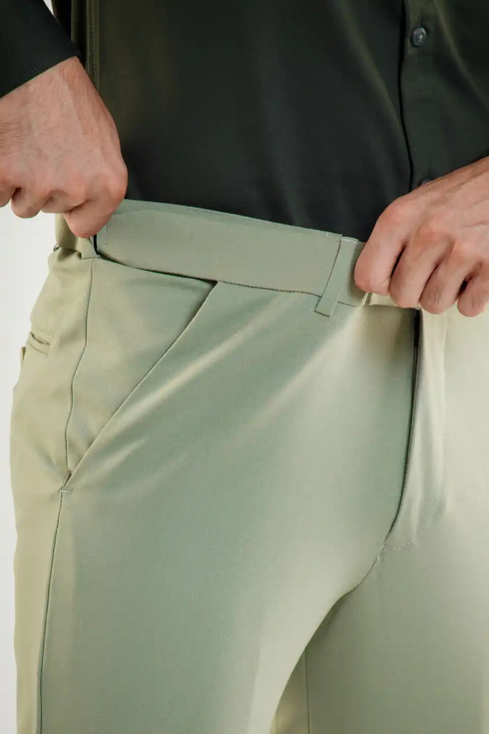 Men’s premium Sage Green Flexiwaist Stretchable Pants for Men – Side view