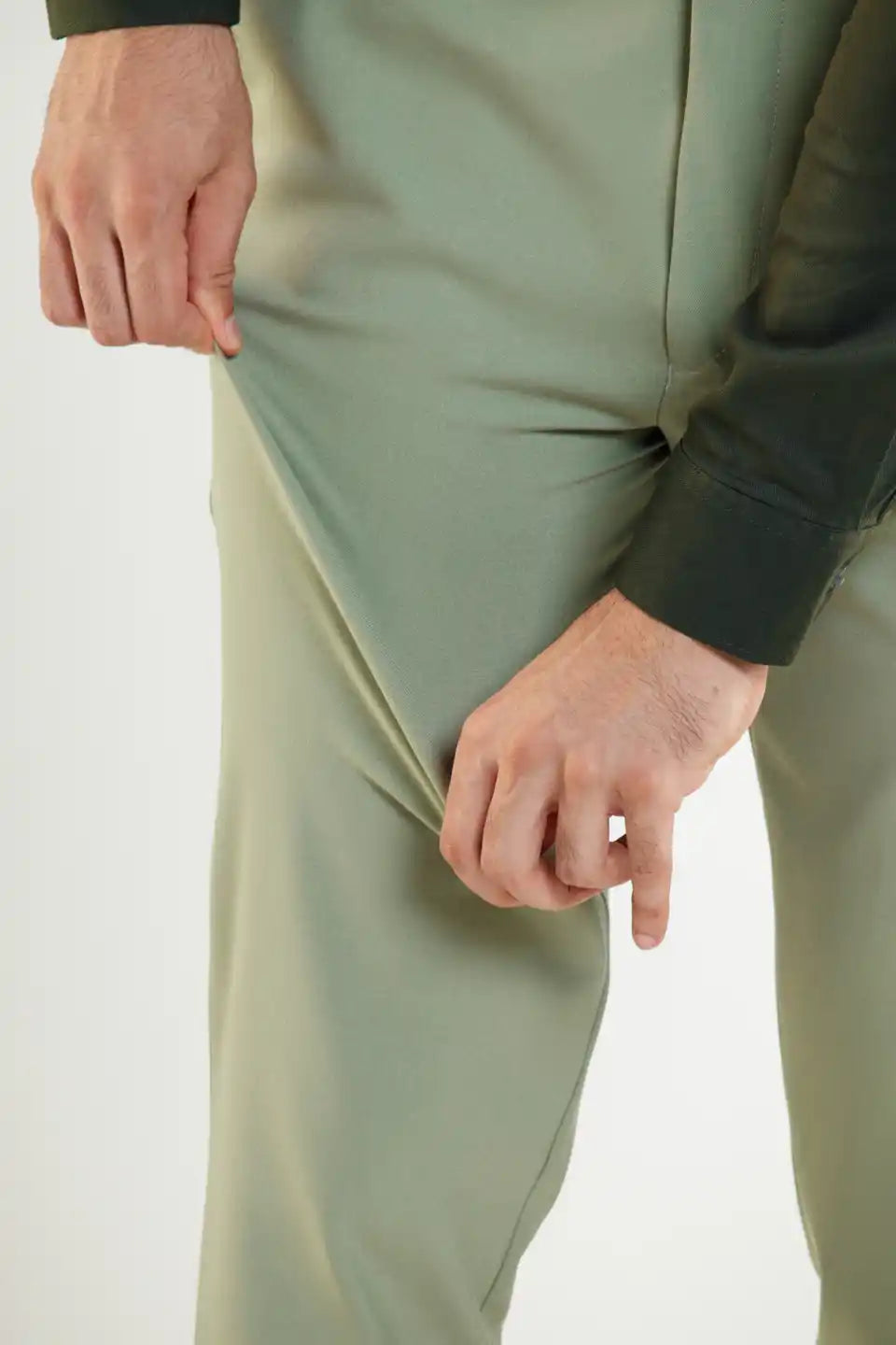 Men’s premium Sage Green Flexiwaist Stretchable Pants for Men – Close view
