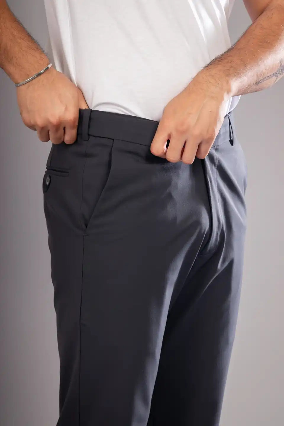 Men’s premium Slate Grey Flexiwaist Formal Pant For Men - Side view