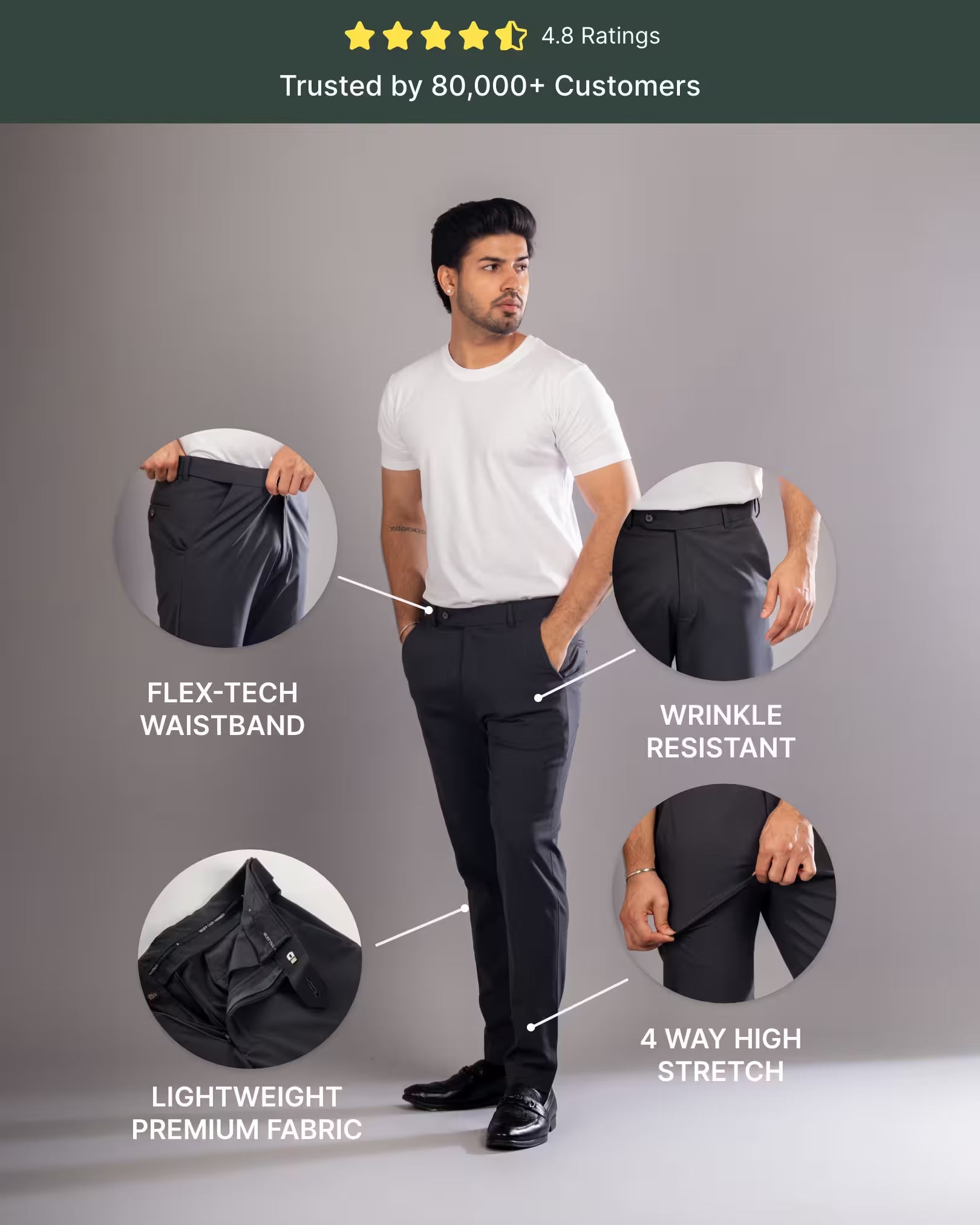 Men’s premium Slate Grey Flexiwaist Formal Pant For Men - Front view