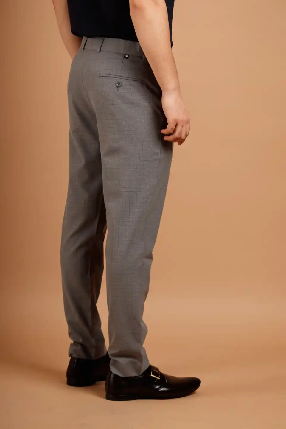 Men’s premium Dark Grey Square Checks Flexiwaist Pant - Side view