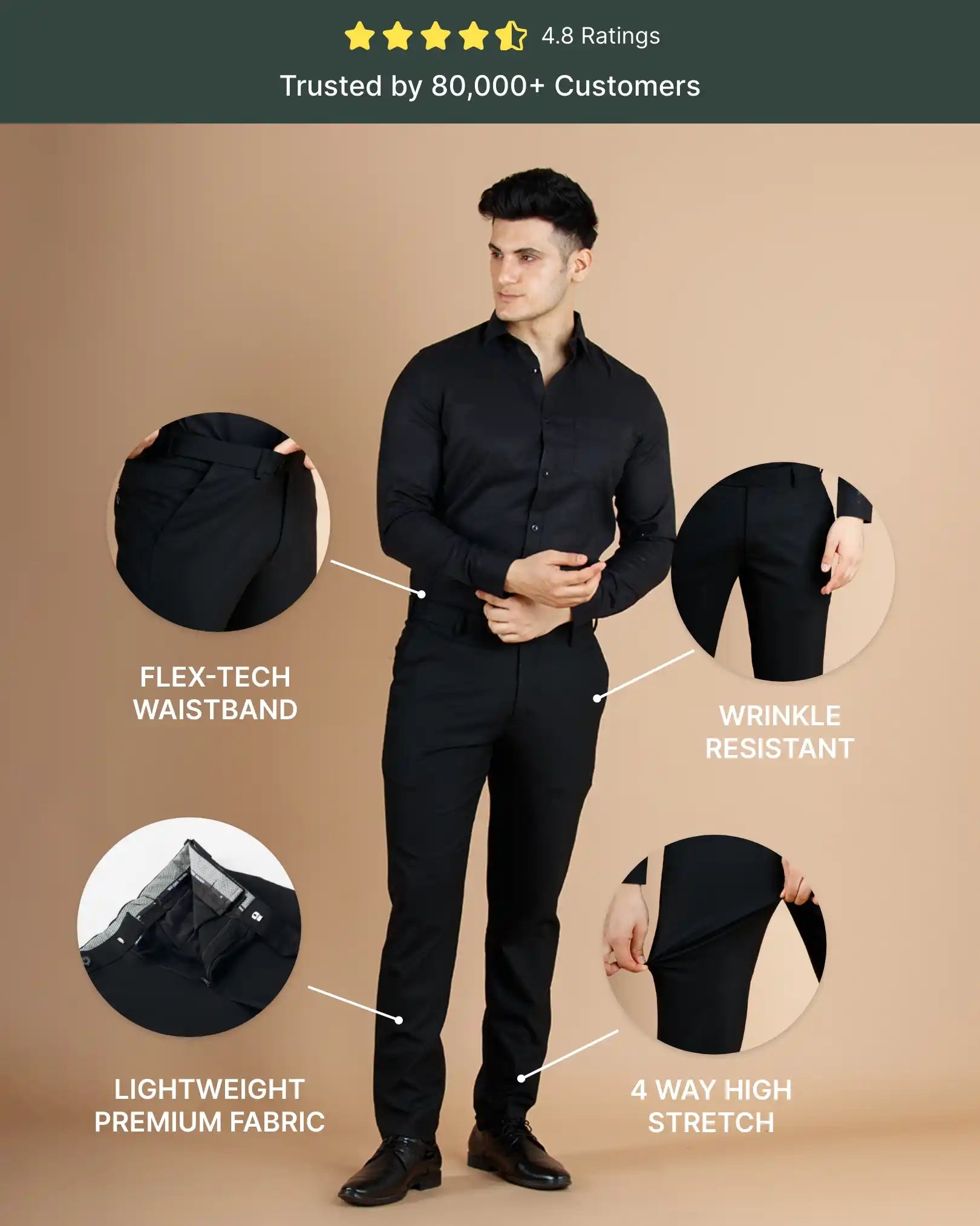 Men’s premium Bison Warp Checks Flexiwaist Pants – Front view