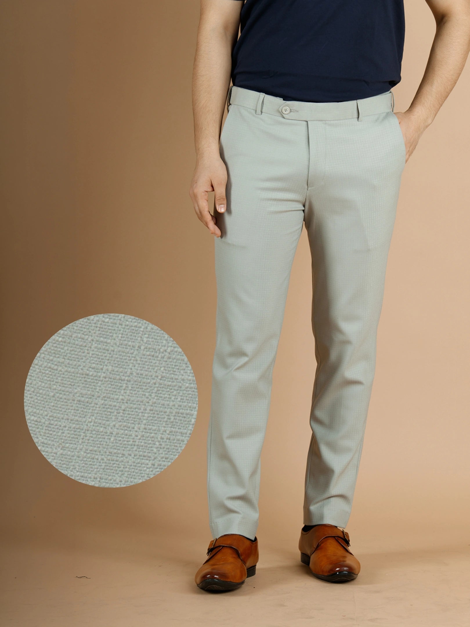 Men’s premium Unicorn Warp Checks Flexiwaist Pants - Fabric view