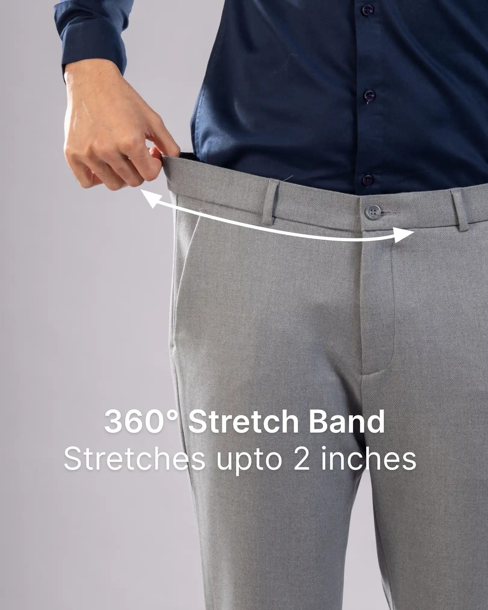 Men’s premium Mid Grey Truefit all day pants - close view