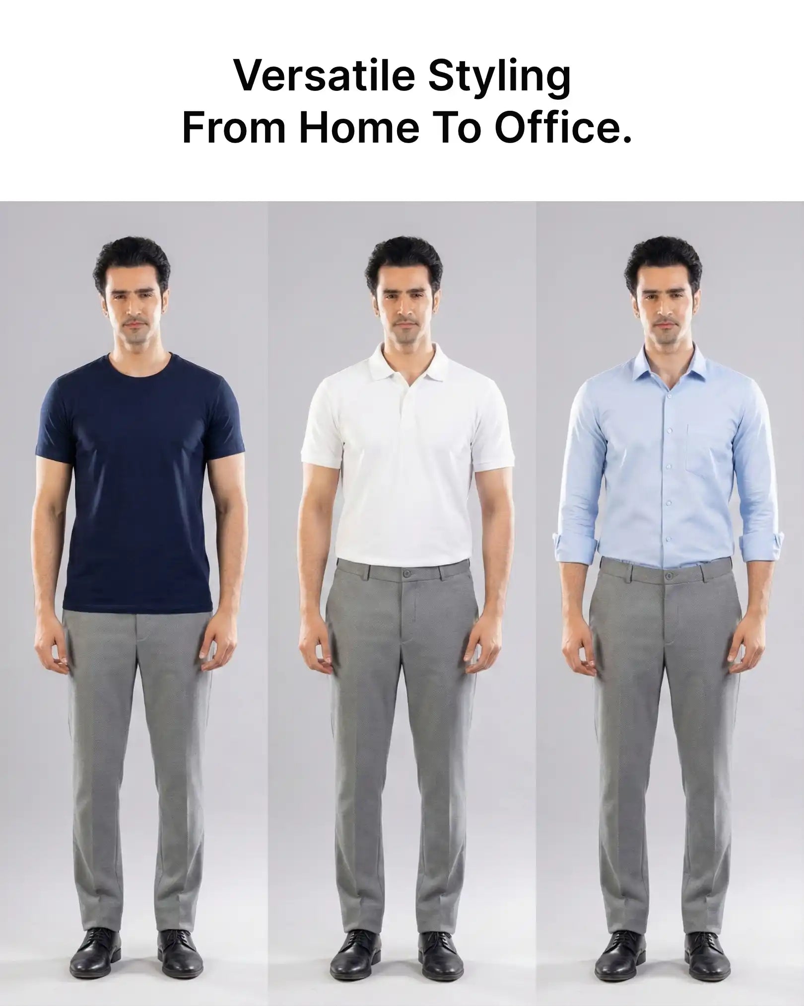 Men’s premium Mid Grey Truefit all day pants - front view