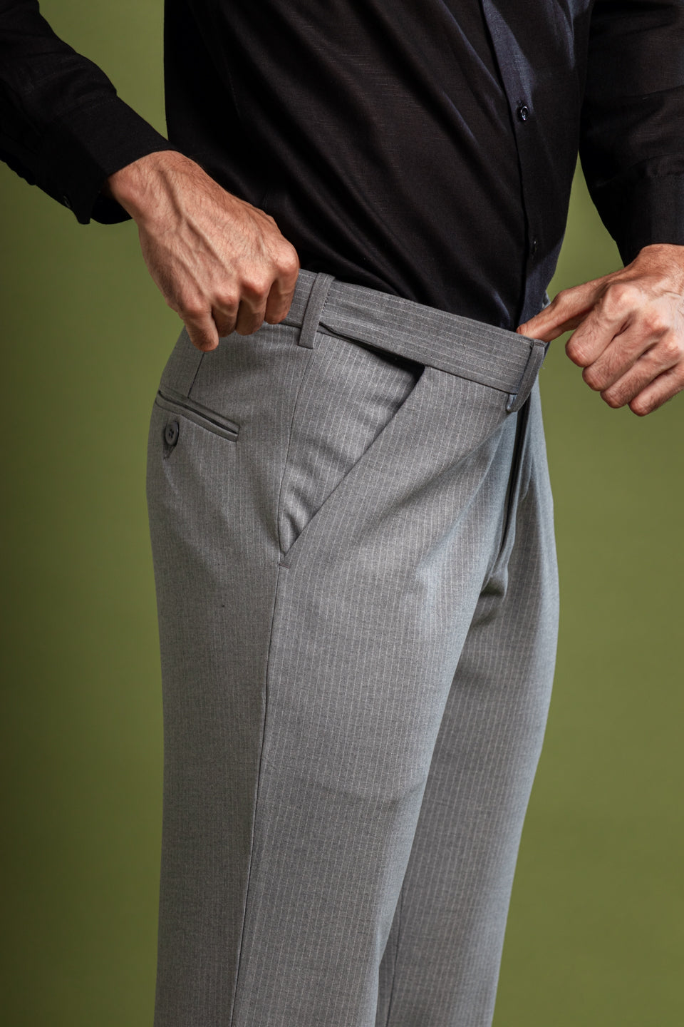 Urban Grey Pinstripe Flexiwaist Pant – Close View