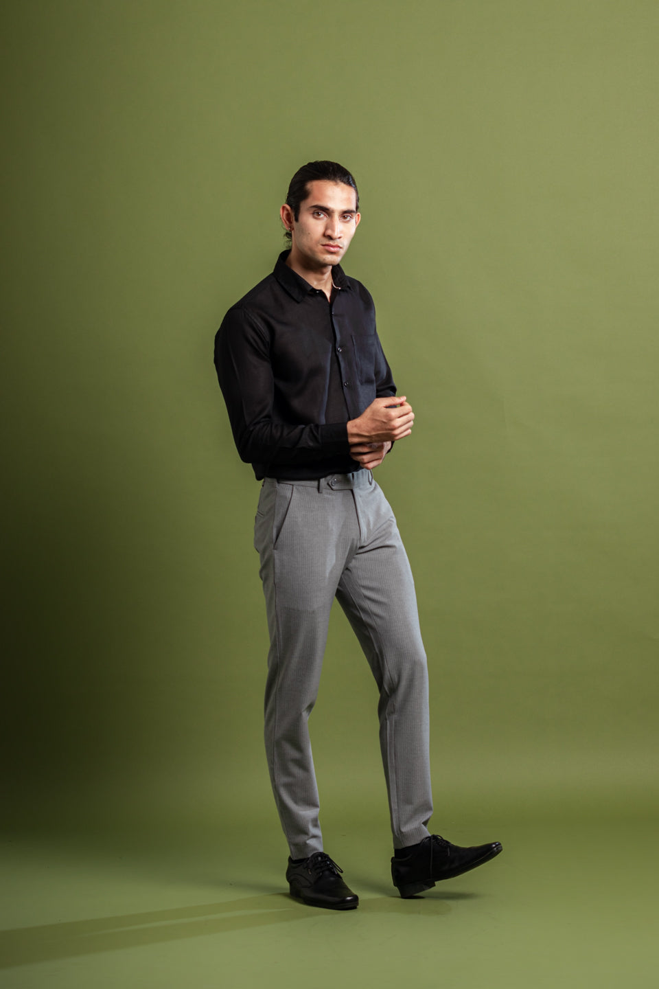 Urban Grey Pinstripe Flexiwaist Pant – Lifestyle View