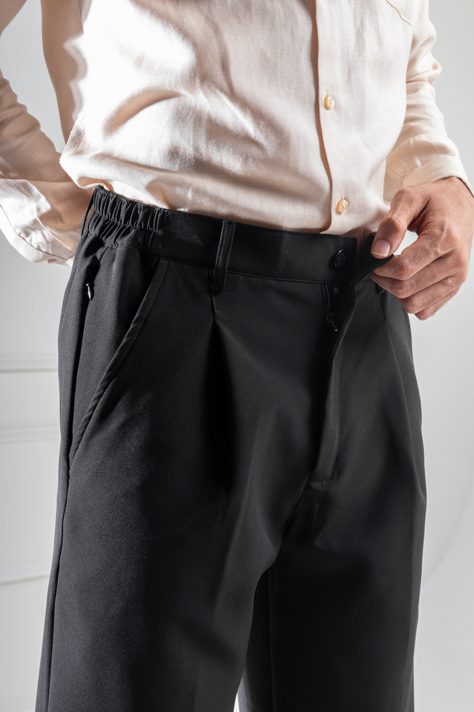 Men’s premium Black Korean Pleated Pant - Side view