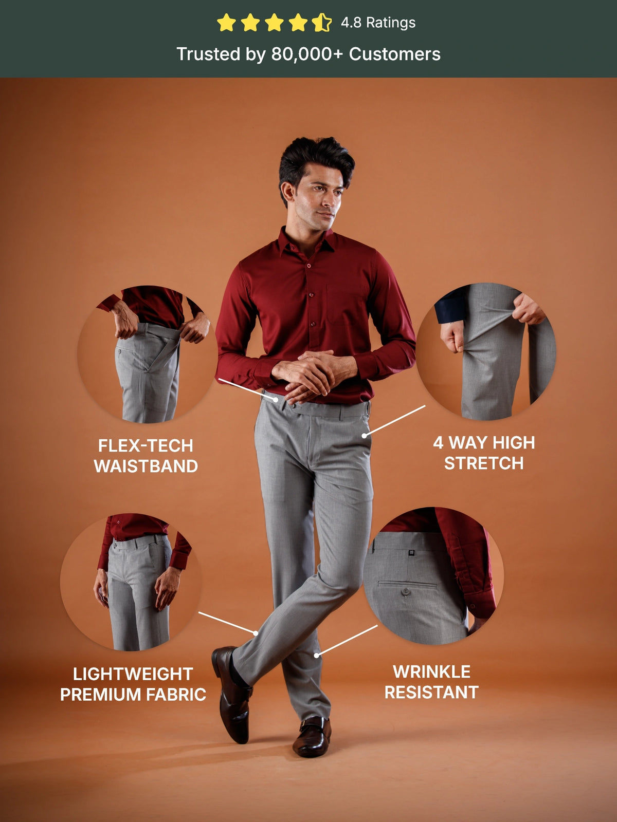 Shadow Grey Flexiwaist Straight Fit Pants