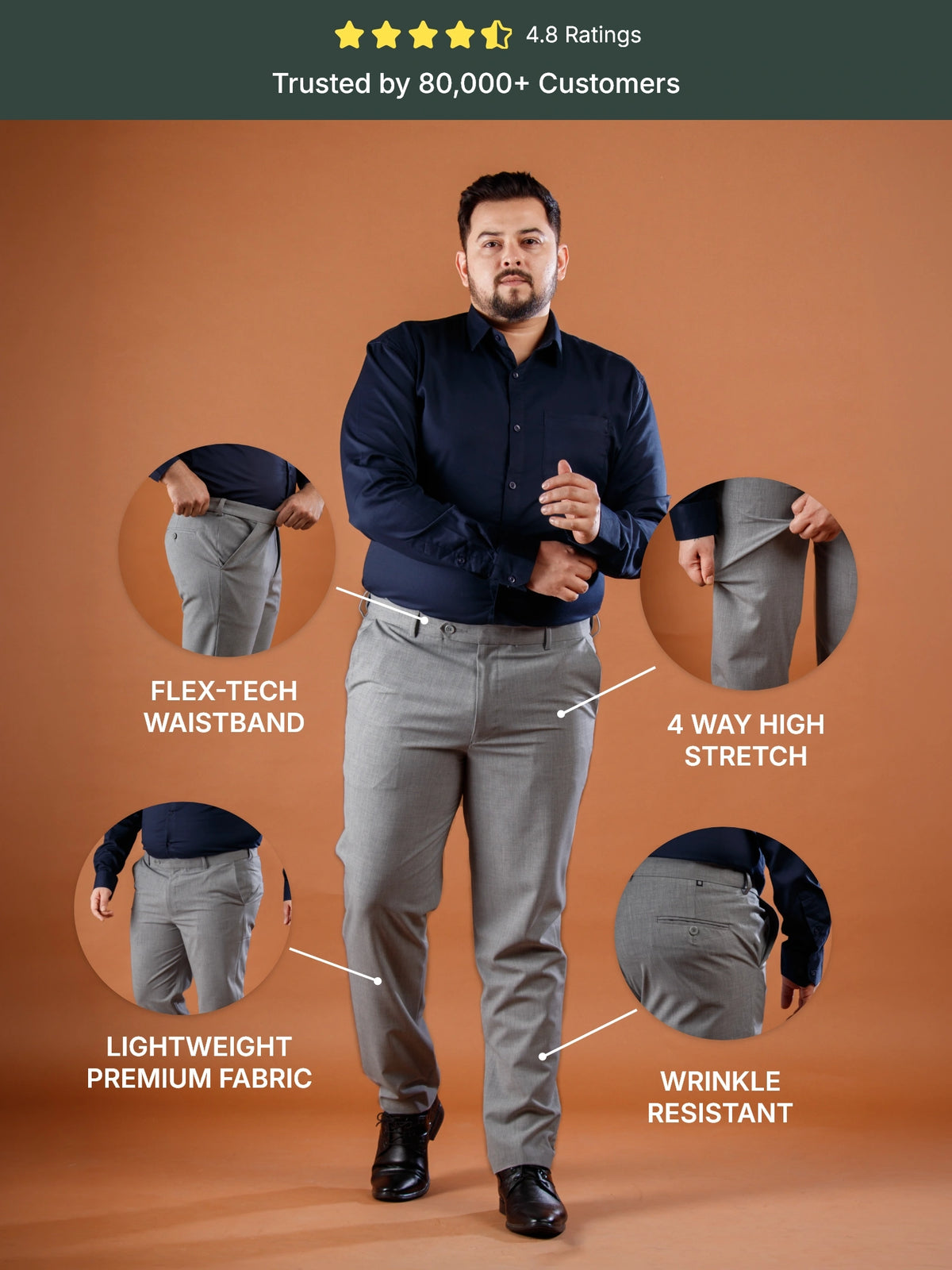 Shadow Grey Flexiwaist Straight Fit Plus Size Pants